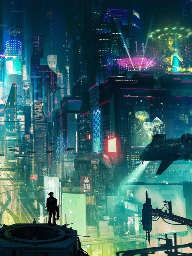 Cyberpunk Busy City Background