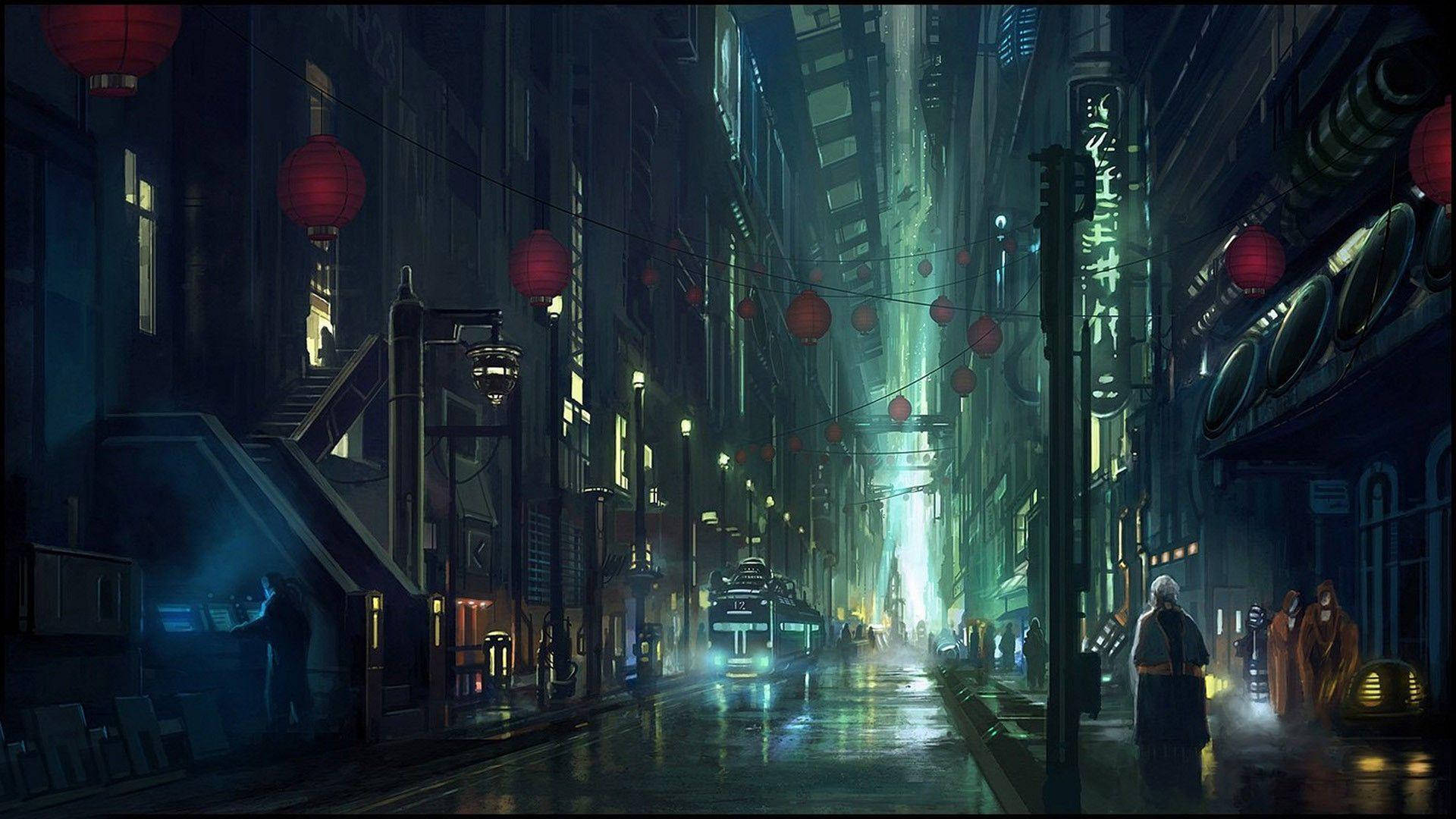 Cyberpunk City Chinatown Background