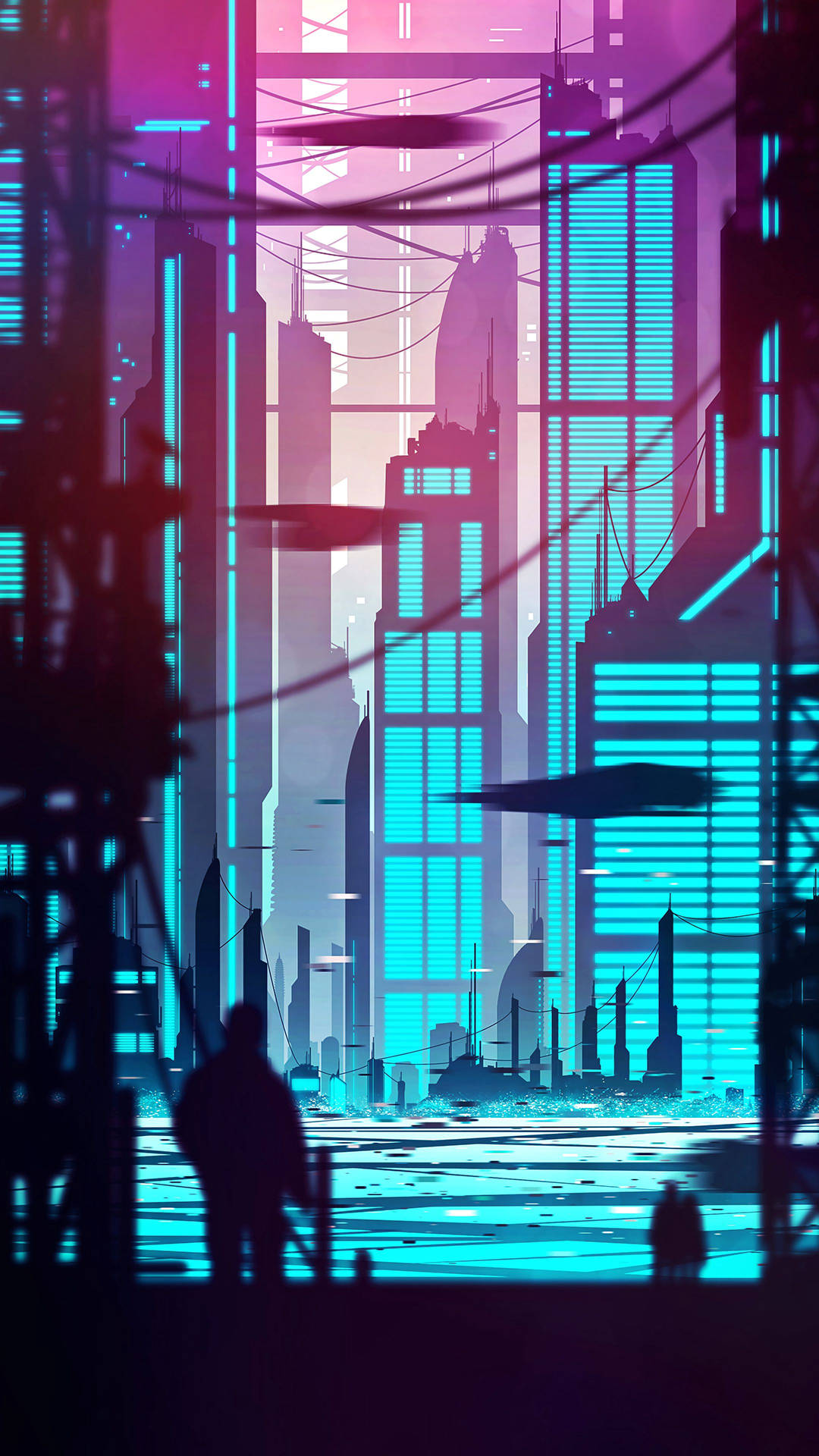 Cyberpunk City Cyan Building Background