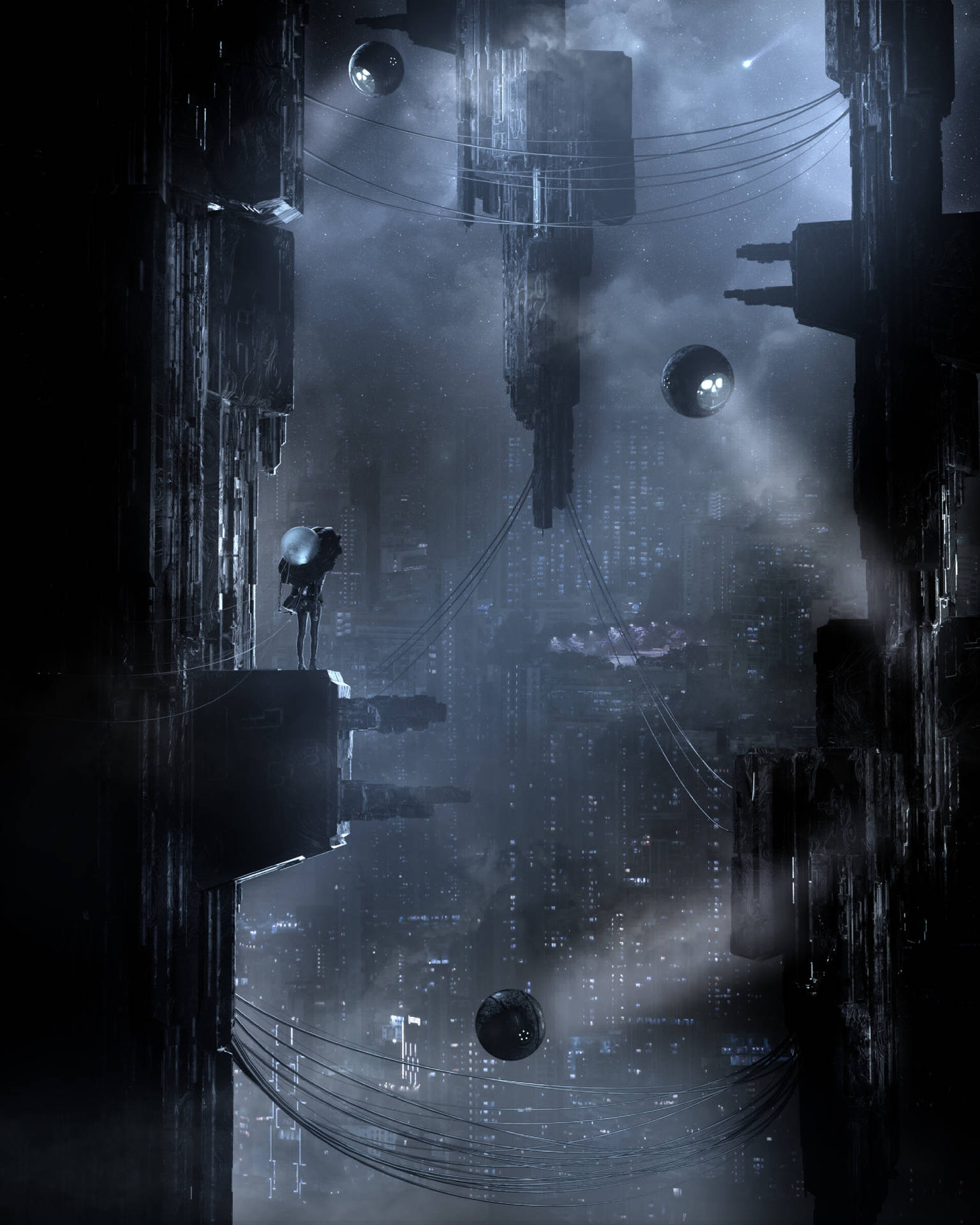 Cyberpunk City Grey Scale Background