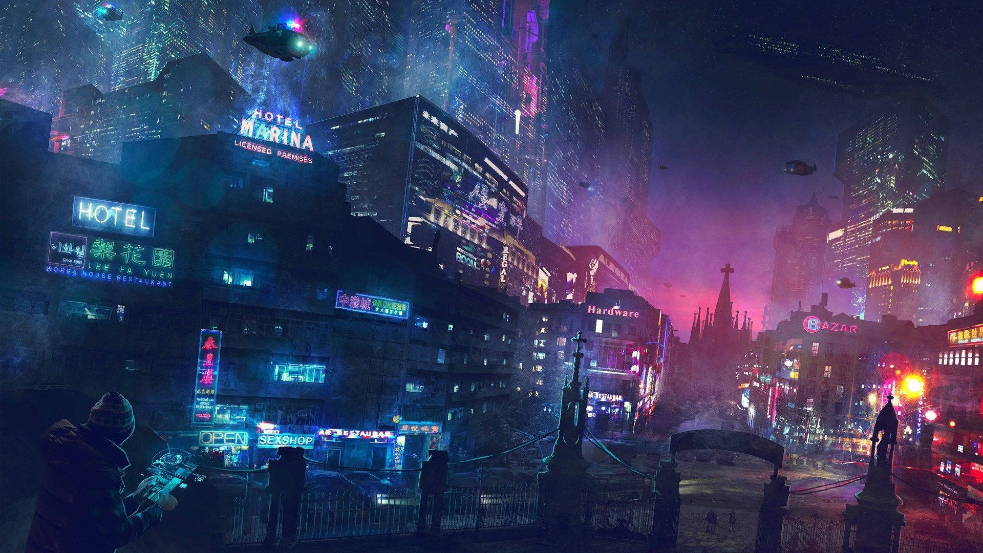 Cyberpunk City Night Lights Background