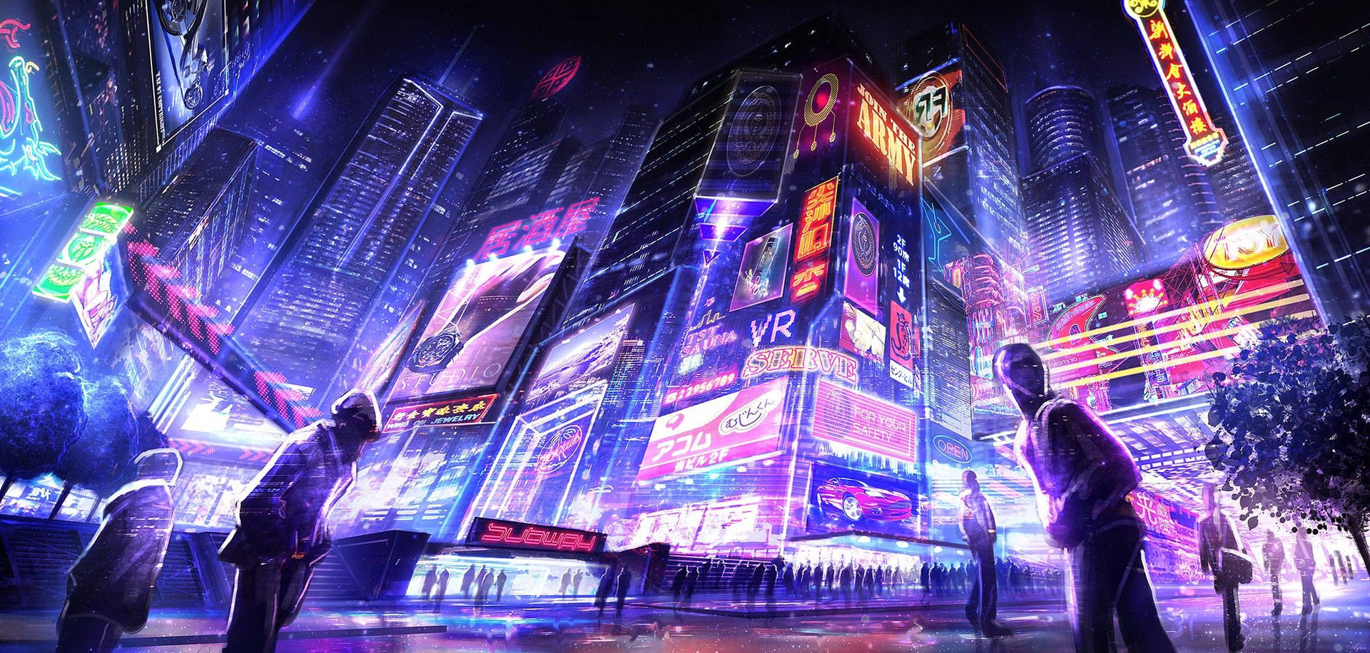 Cyberpunk City Purple Streets Japan Background