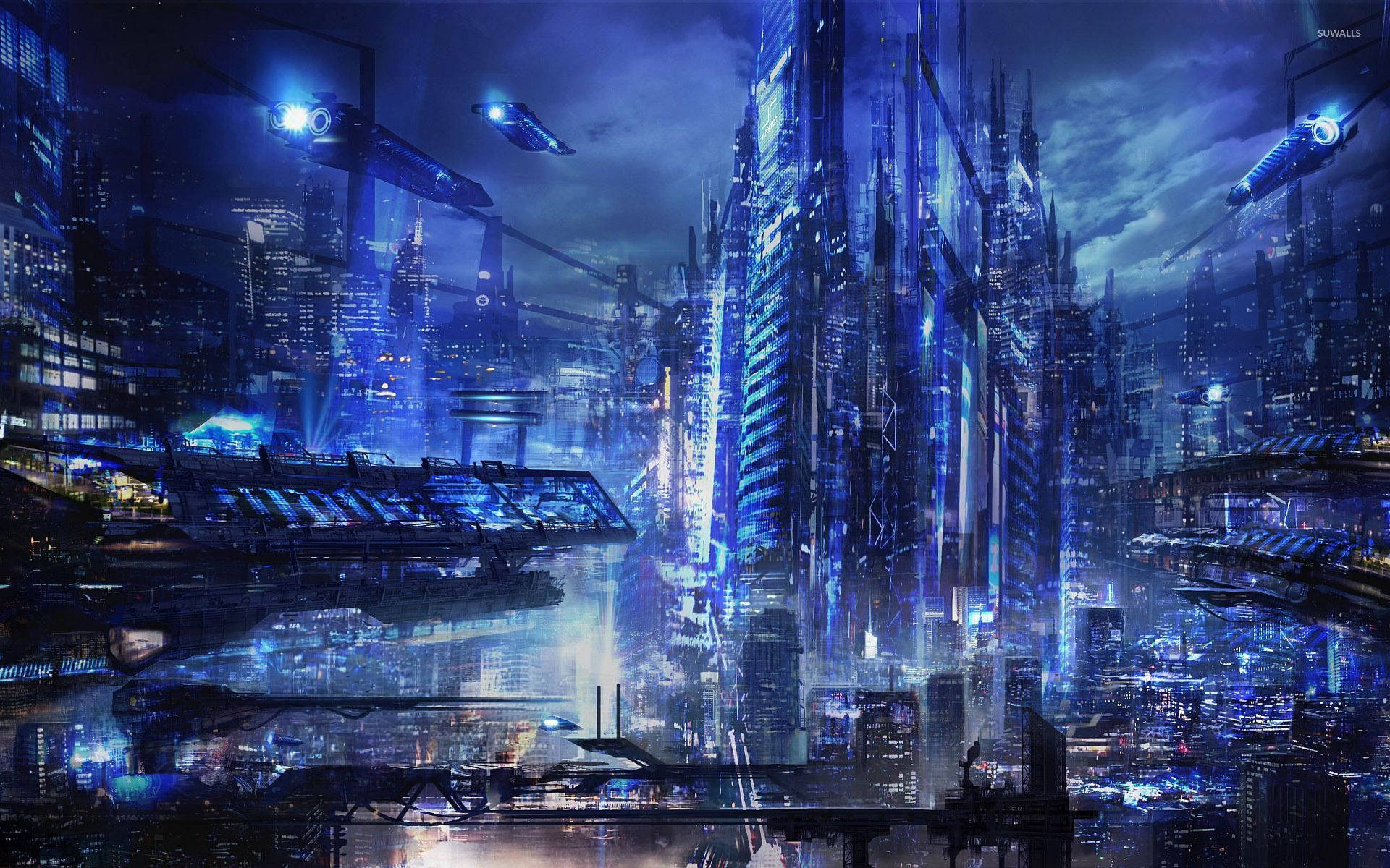 Cyberpunk City Realistic Art Background