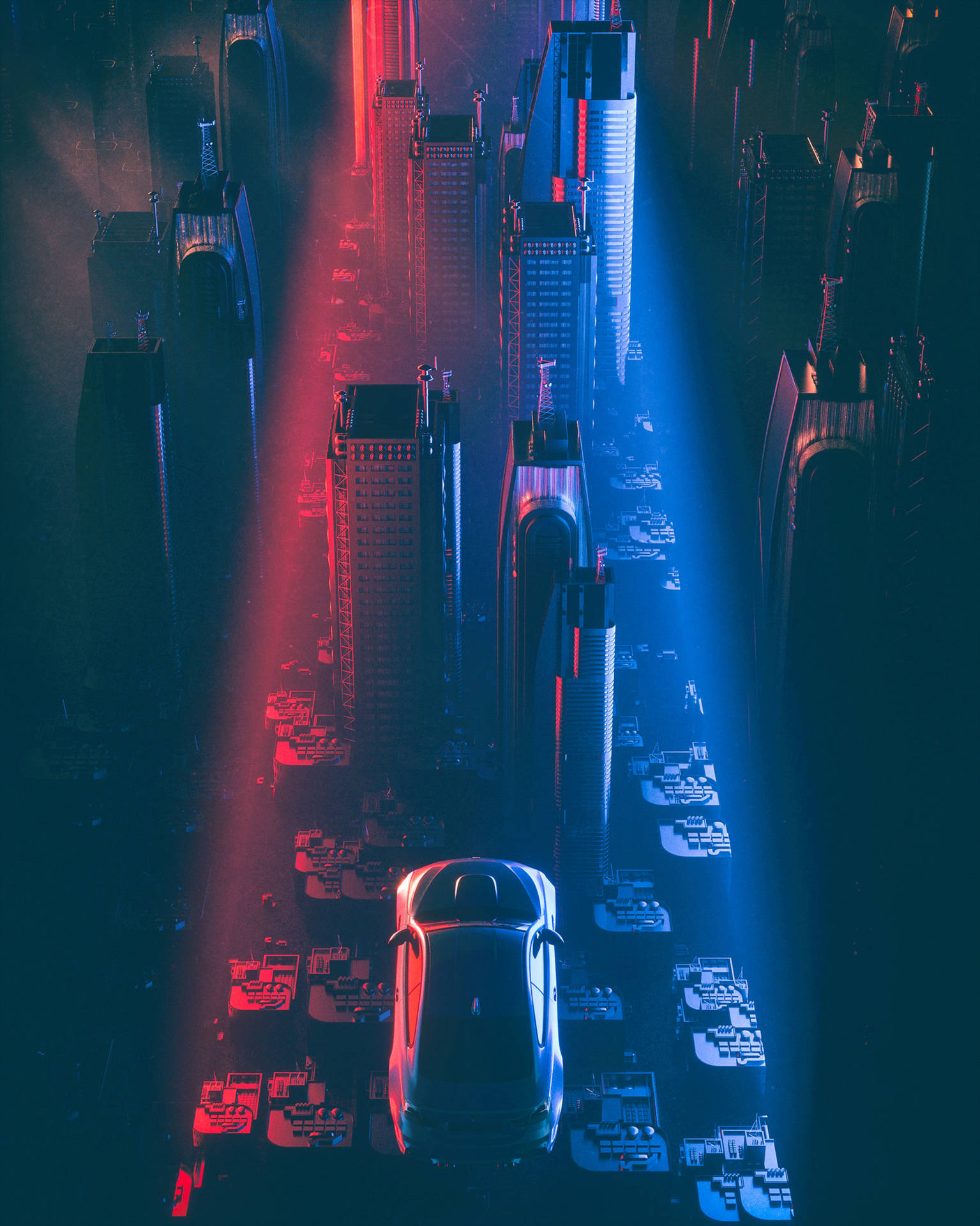 Cyberpunk City Red And Blue Background