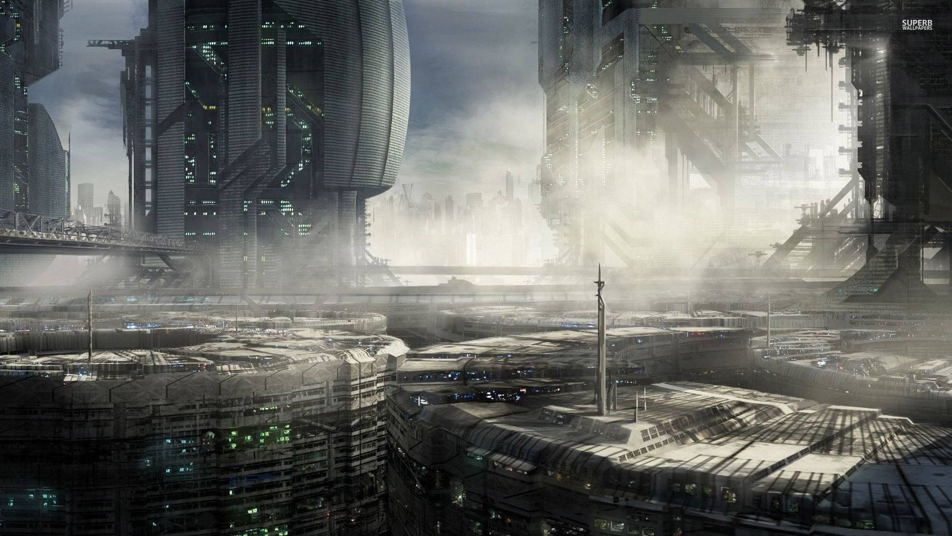 Cyberpunk City Tower Background