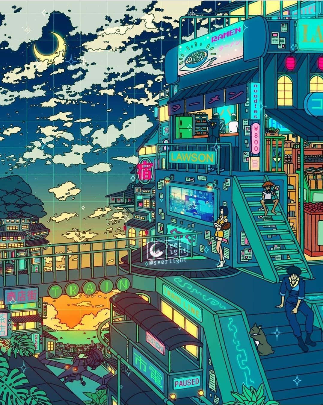 Cyberpunk Cityscape Dusk Aesthetic Background
