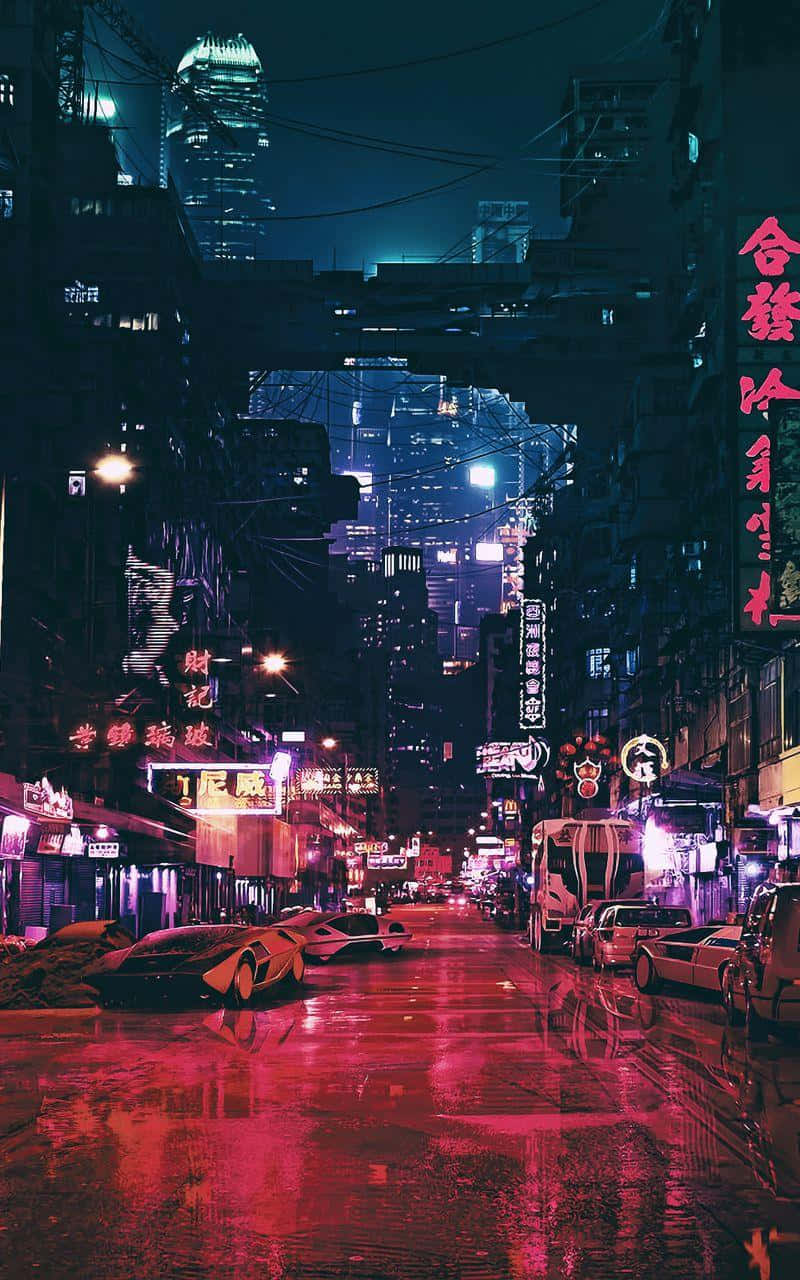 Cyberpunk Cityscape Night Rain Background