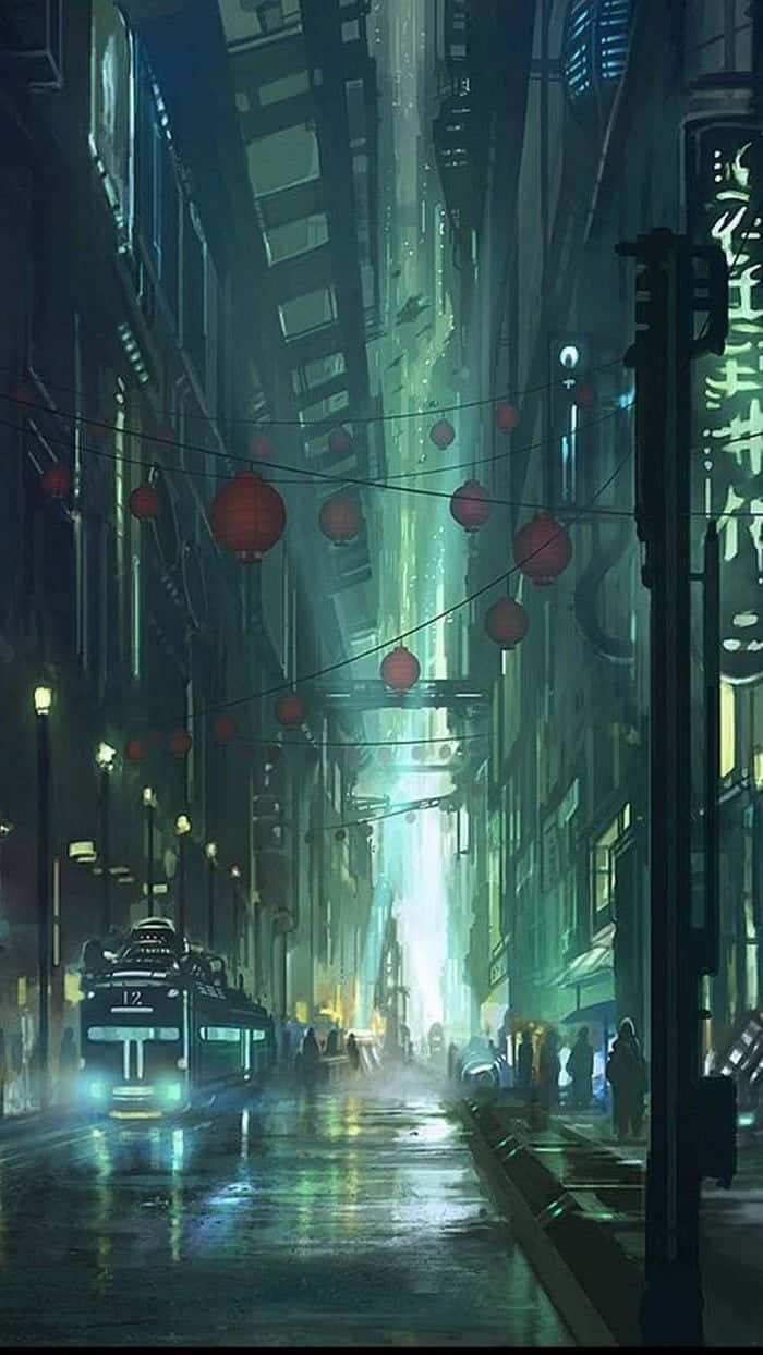 Cyberpunk Cityscapewith Red Lanterns