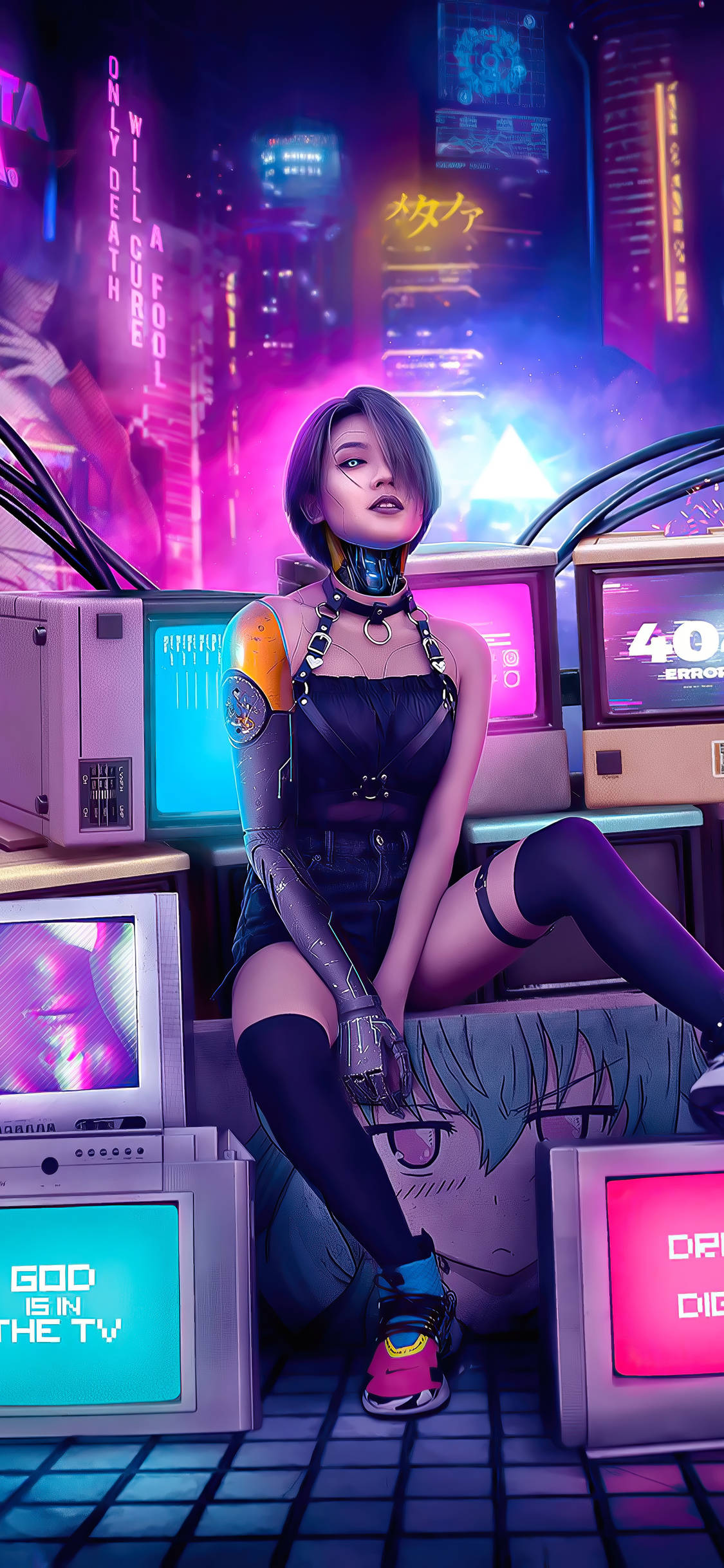 Cyberpunk Female On A Box Iphone Background