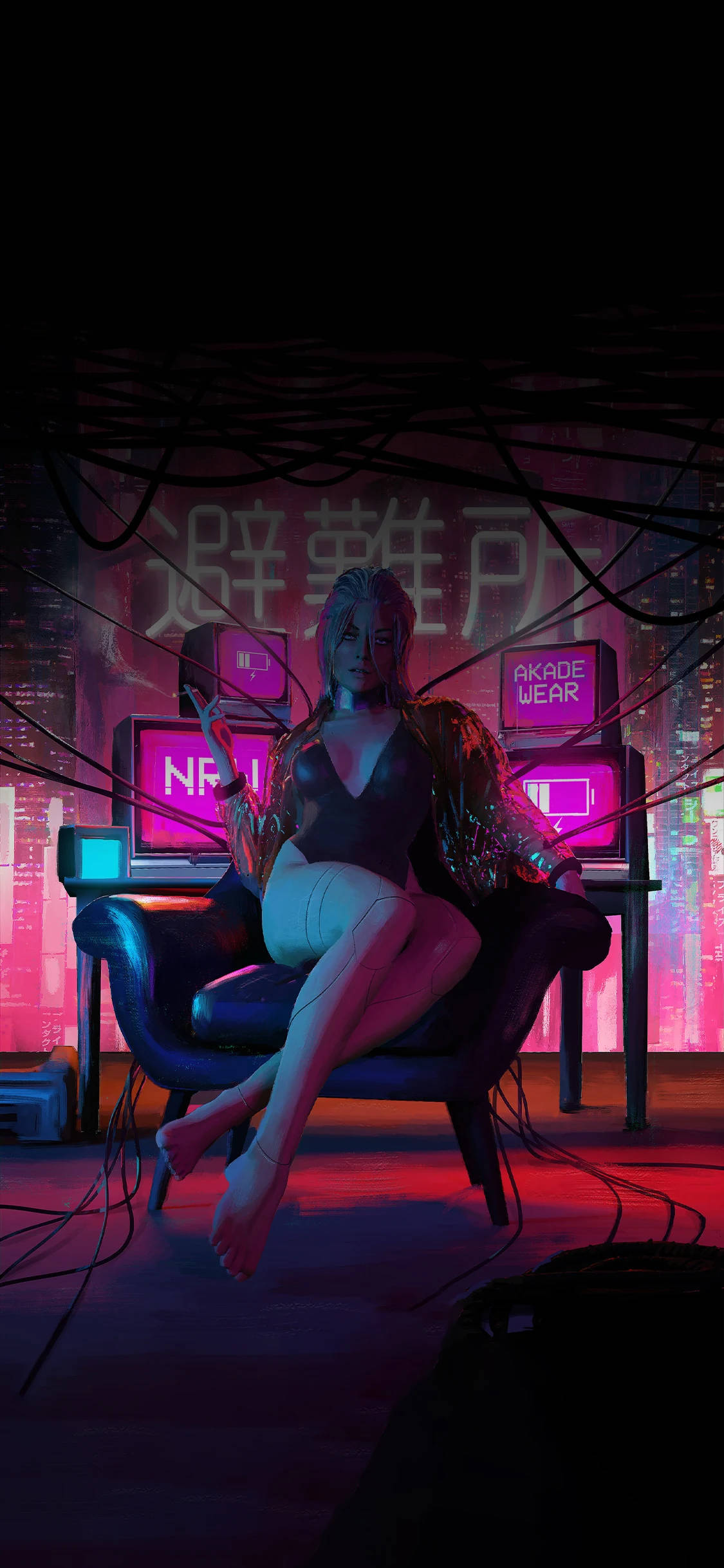 Cyberpunk Female On A Couch Iphone Background