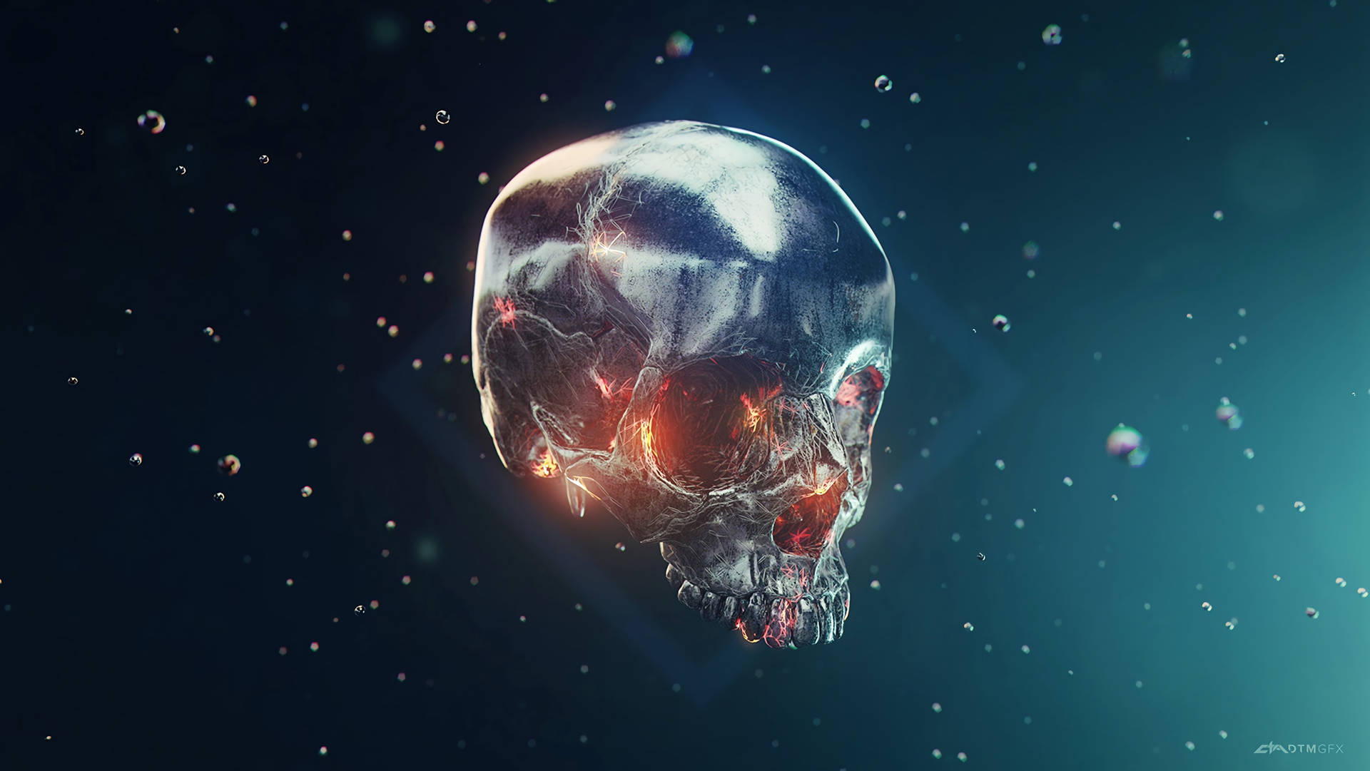 Cyberpunk Futuristic Skull Under The Water Background