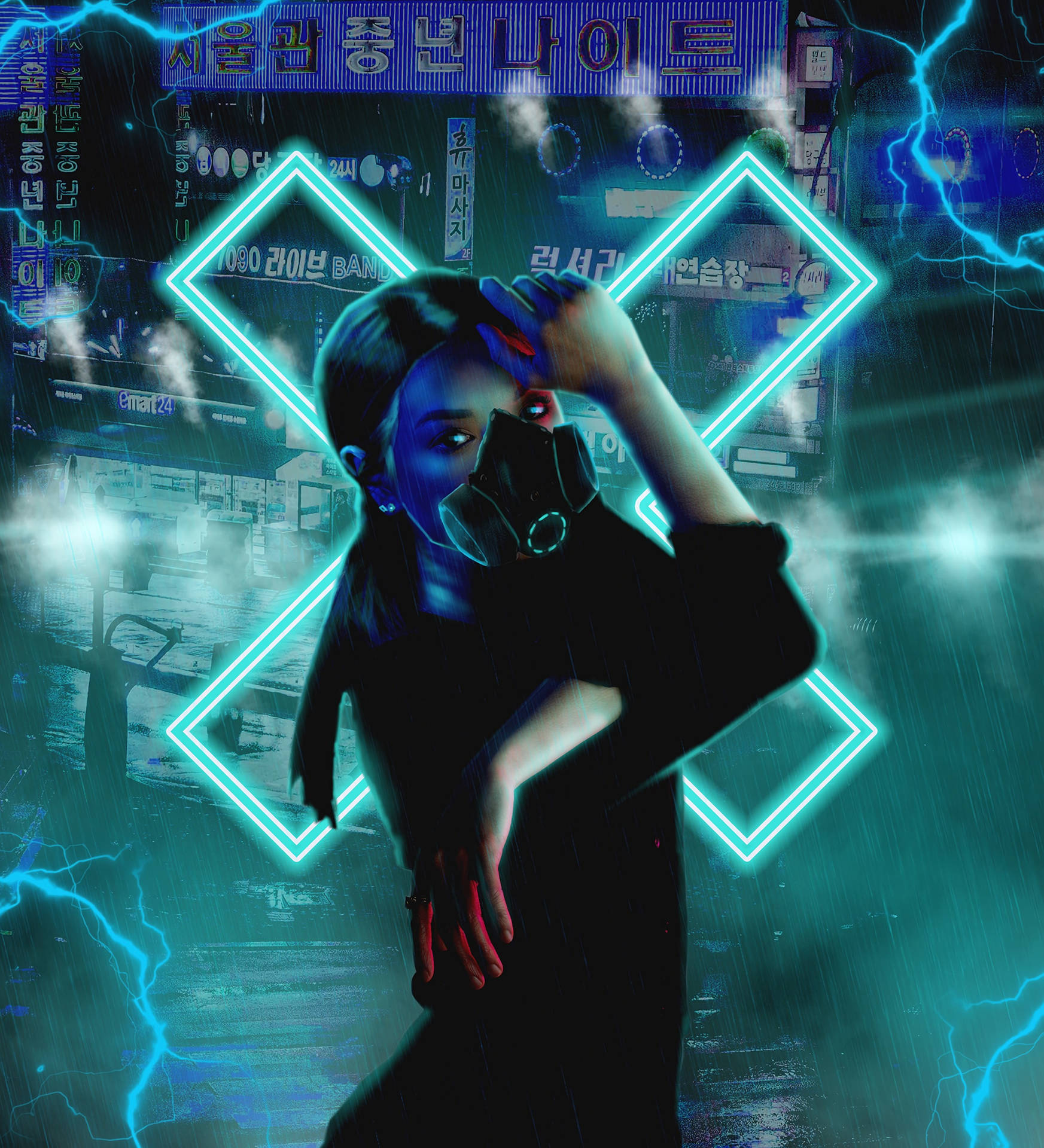 Cyberpunk Girl With Respiratory Mask Background