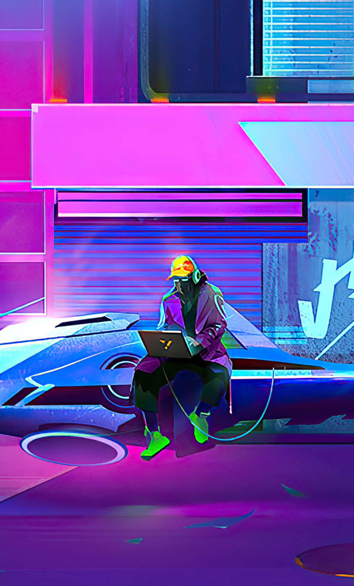 Cyberpunk Hackerwith Laptopand Sports Car