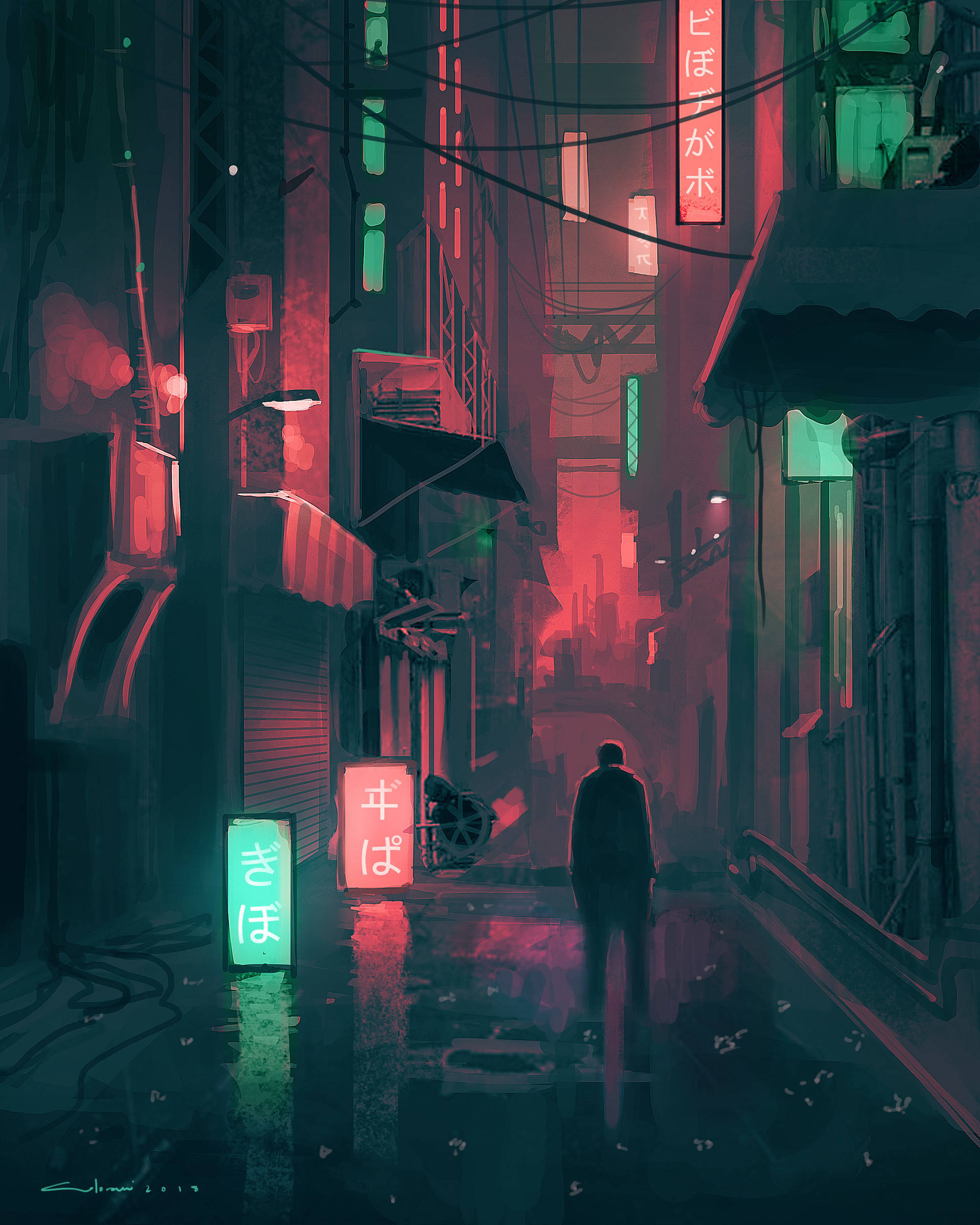 Cyberpunk-inspired Artwork Alone Phone Background Background