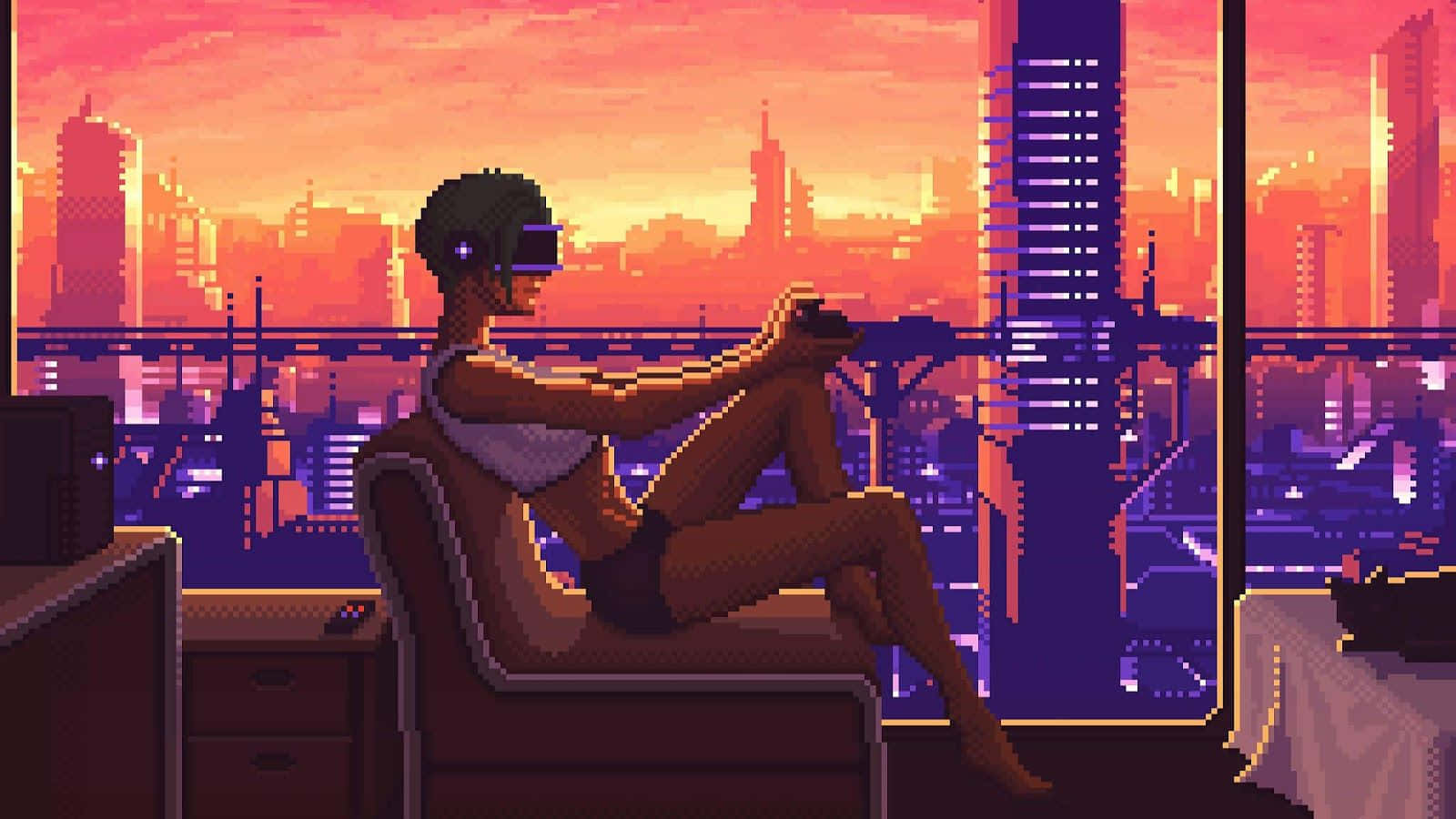 Cyberpunk-inspired Pixel Art With A Dash Of Color Background