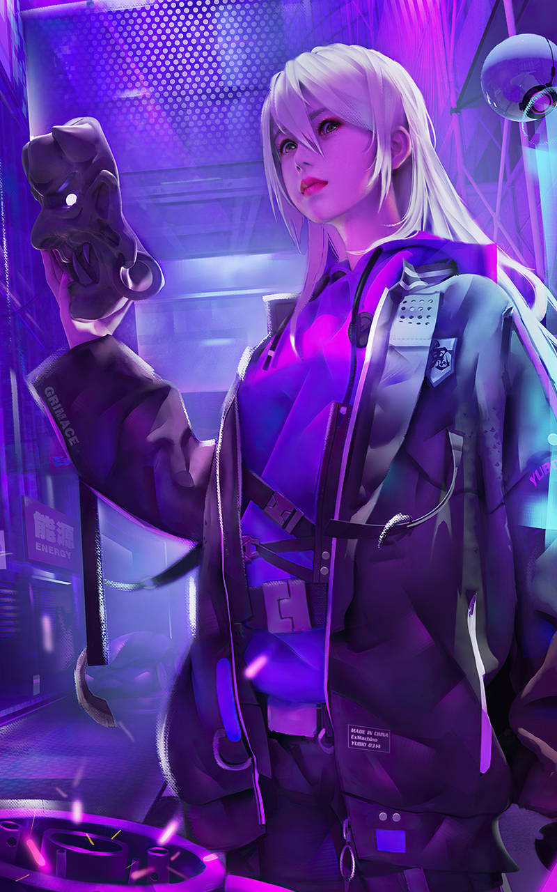 Cyberpunk Iphone Female Mask Background
