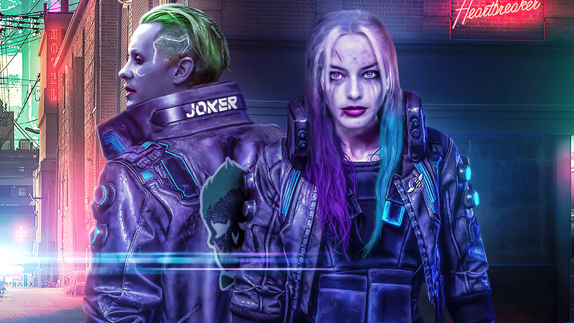 Cyberpunk Joker And Harley Quinn Background