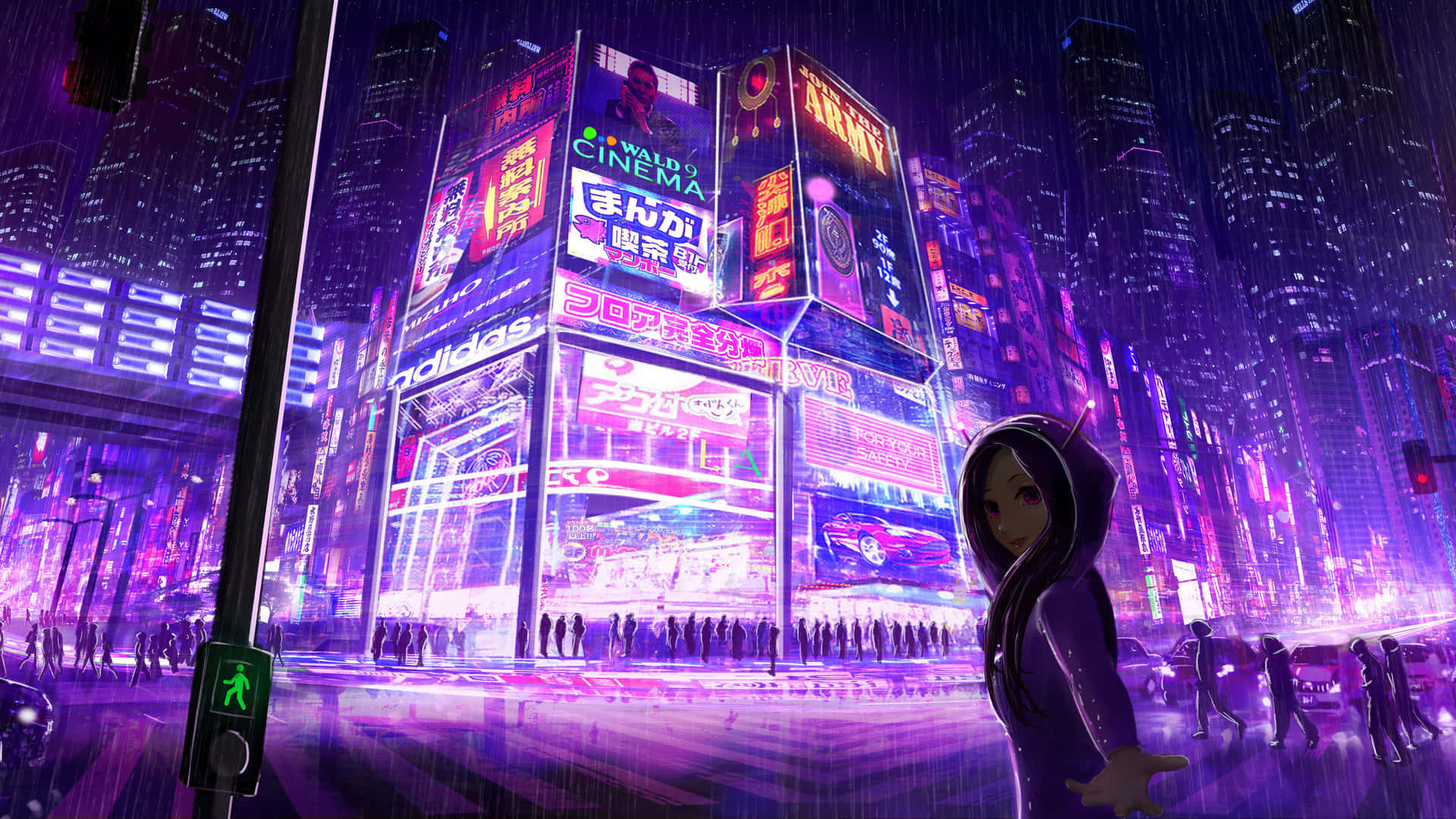 Cyberpunk Laptop With Girl Touring Someone Background