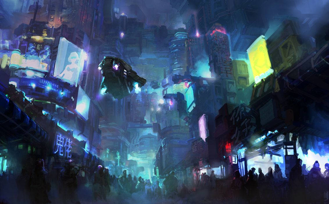 Cyberpunk Neon City Lights Background