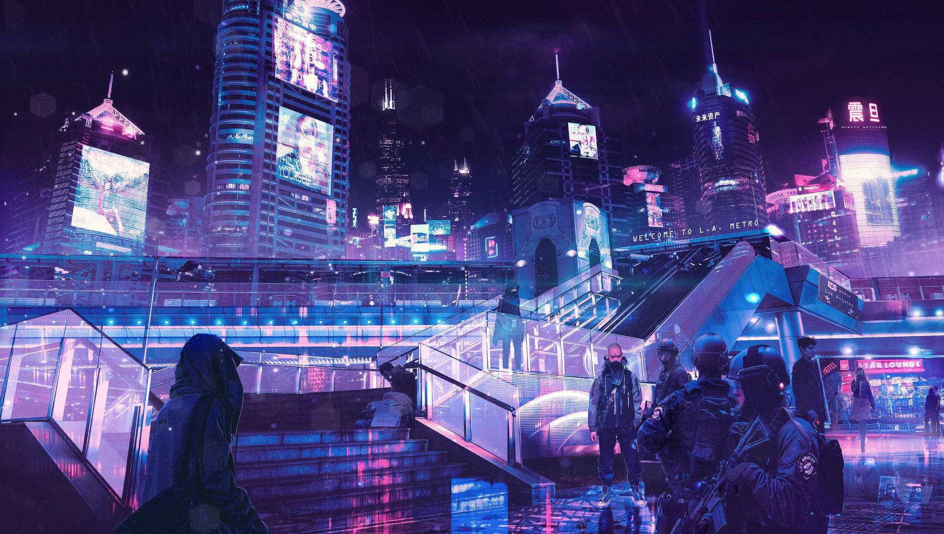 Cyberpunk Pink And Purple Neon City Background