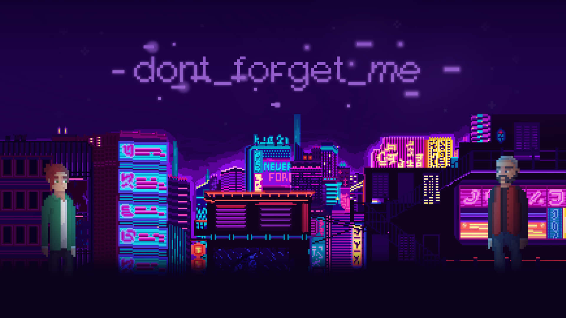 Cyberpunk Pixel Art Don't Forget Me Couple Background