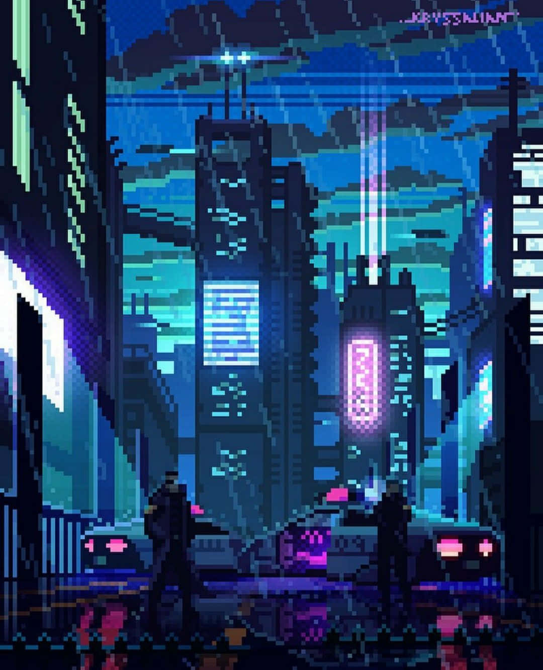 Cyberpunk Pixel Art Inspired By The Classic 80s Pixel Look Background