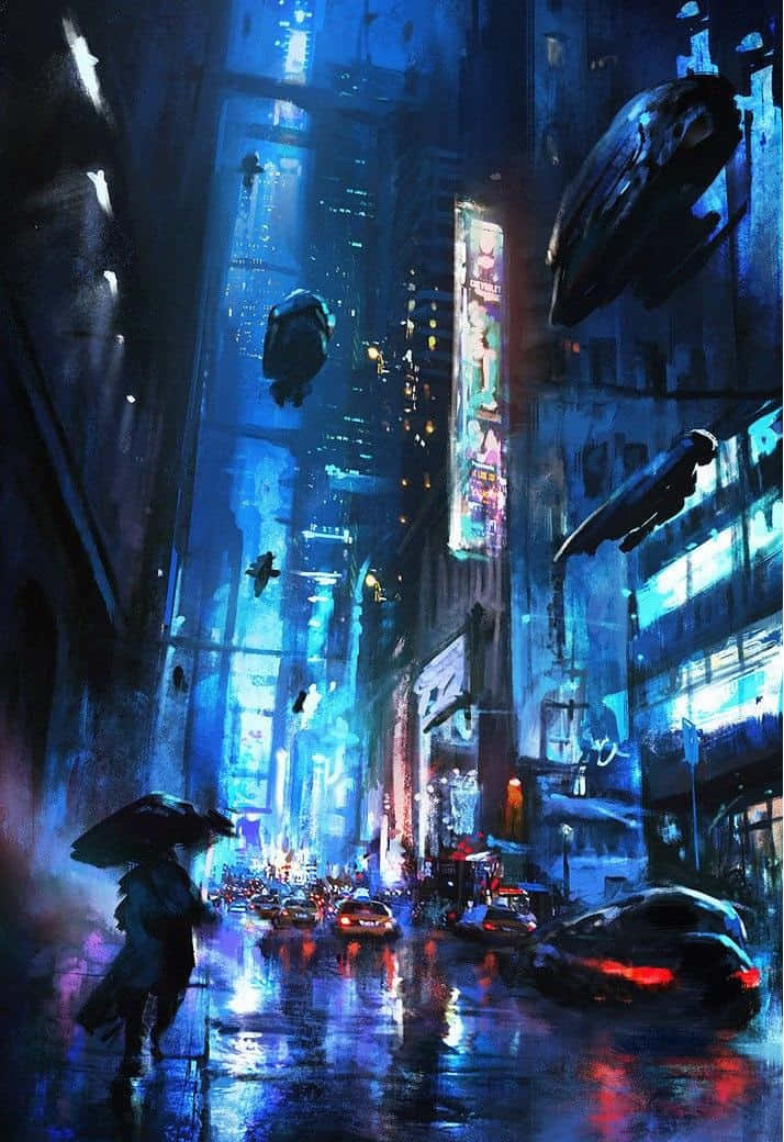 Cyberpunk_ Rainy_ Night_ Cityscape Background