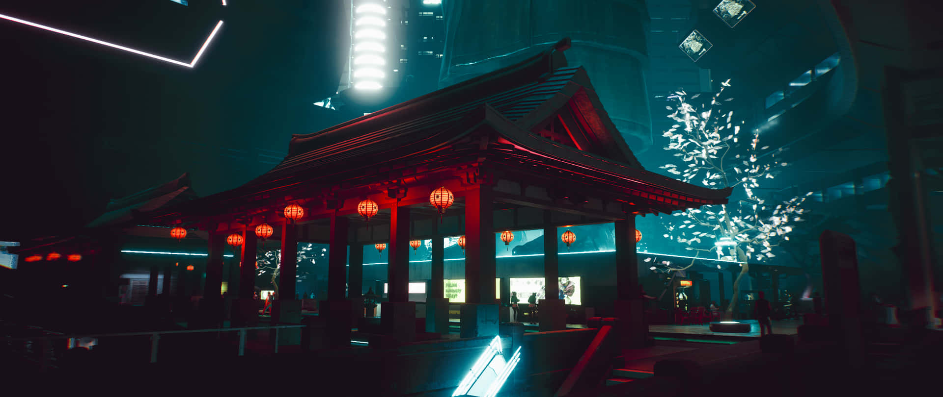 Cyberpunk Temple Night Scene Background