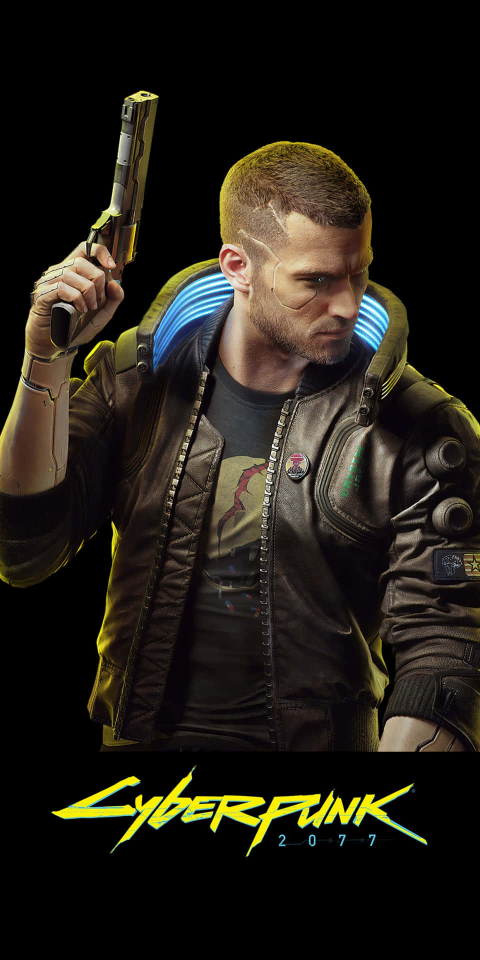 Cyberpunk2077 Character With Gun Phone Wallpaper Background