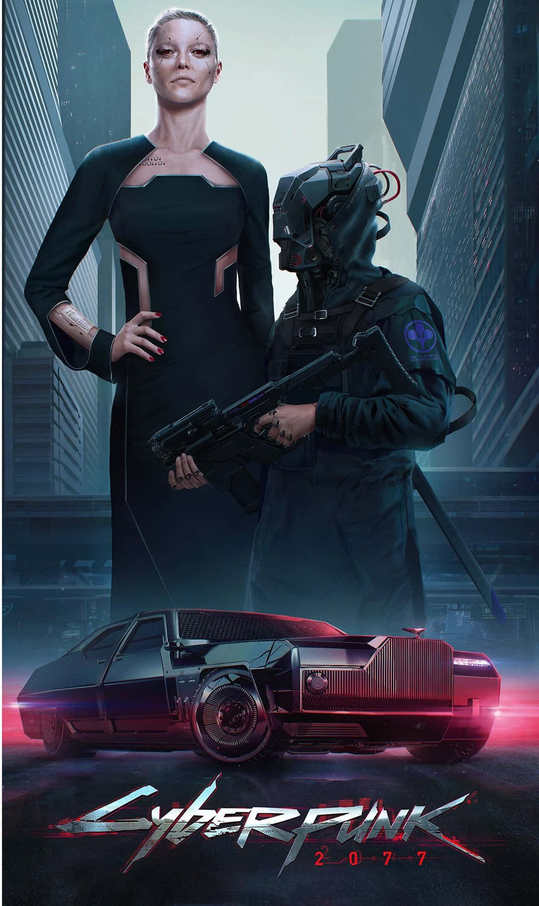 Cyberpunk2077_ Elegant Woman_and_ Armed Guard Background