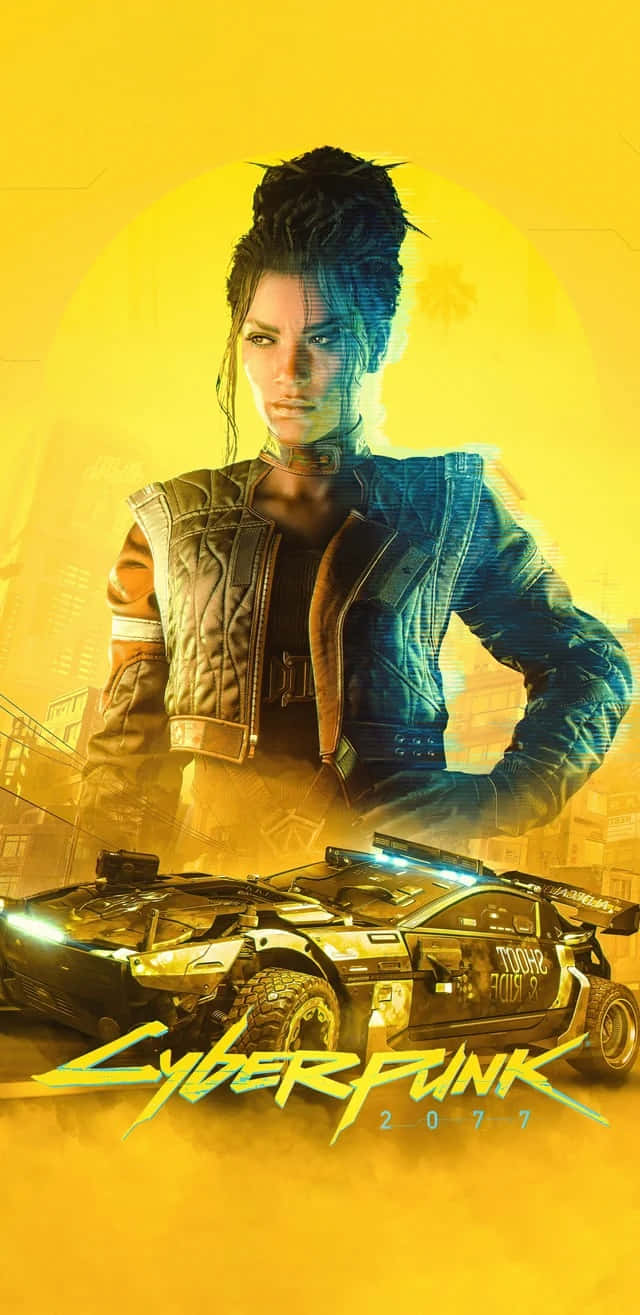 Cyberpunk2077 Female Characterand Car Mobile Wallpaper Background