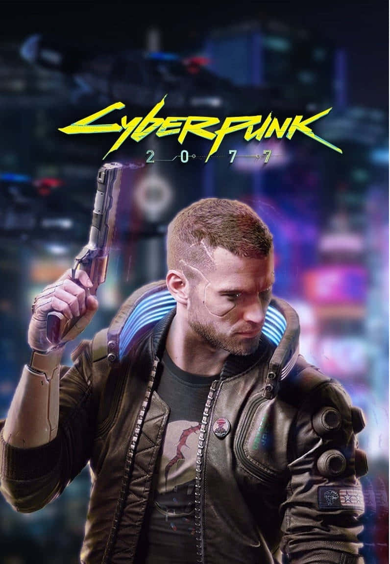 Cyberpunk2077 Game Characterwith Gun Background