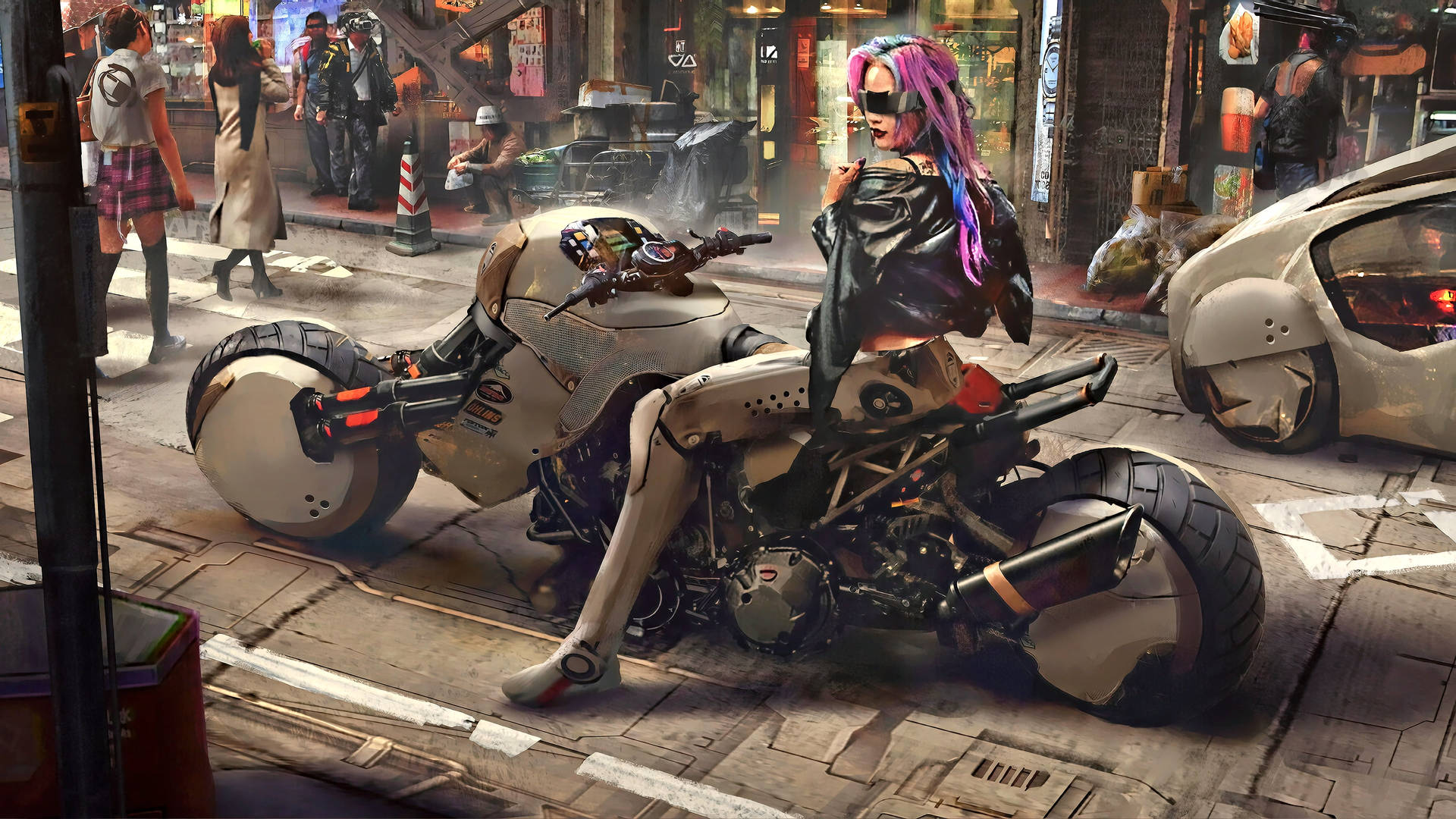 Cyborg On Techno Bike Background