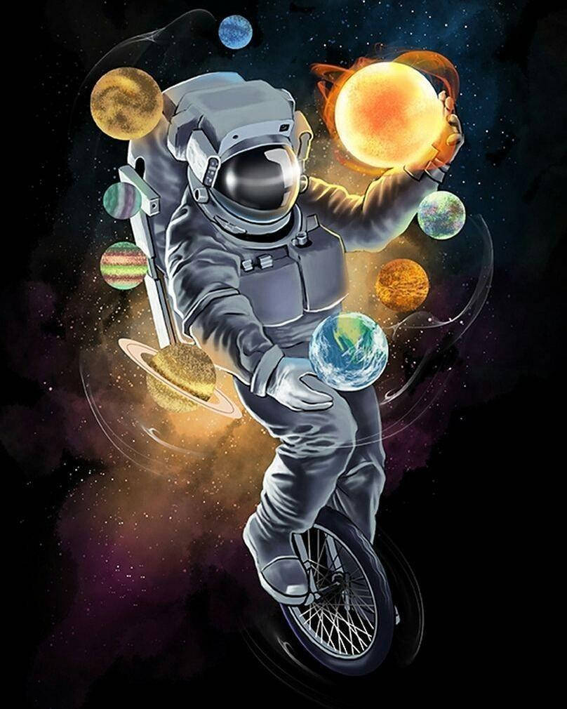 Cycling And Juggling Astronaut Cool Android Artwork Background