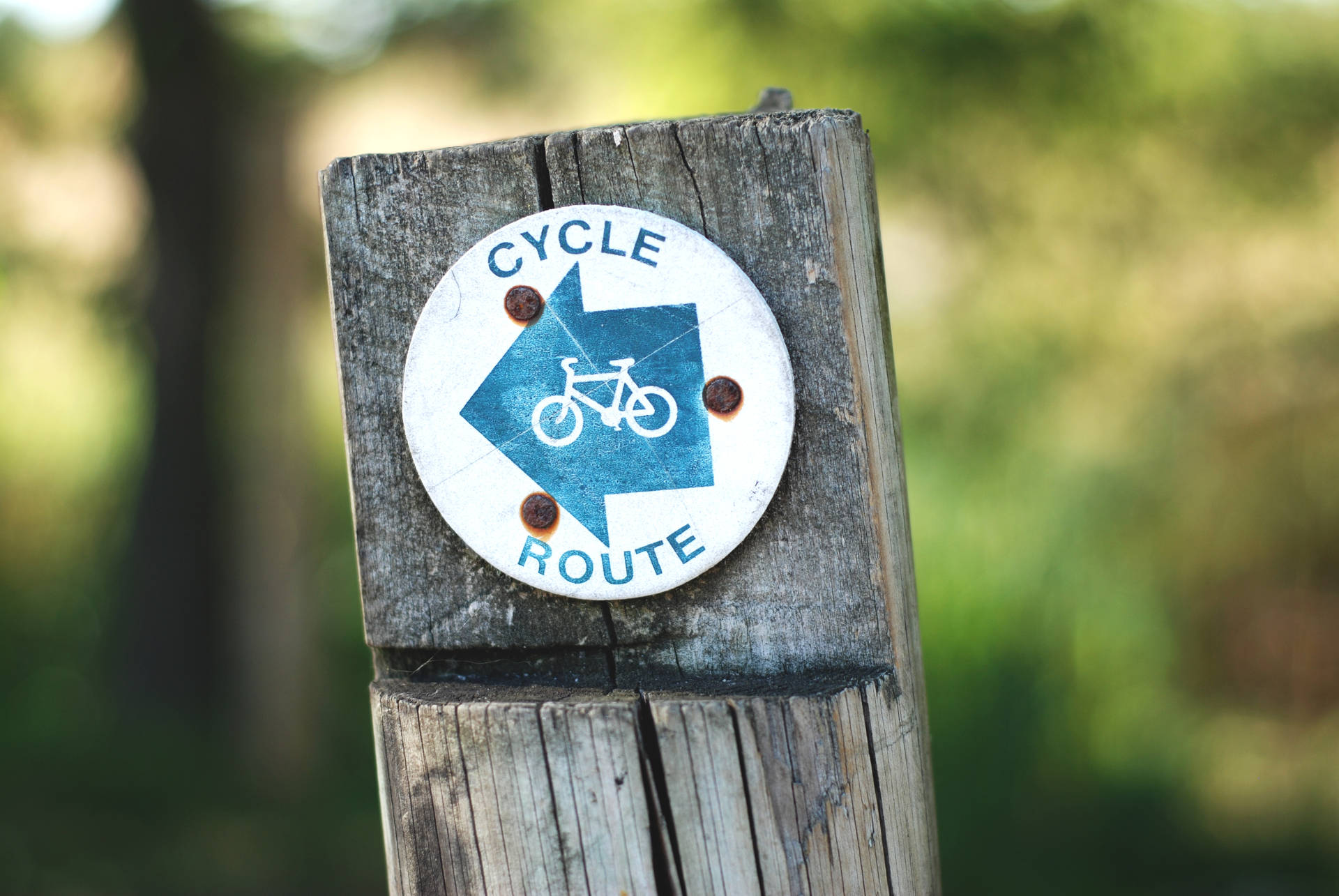 Cycling Route Sign On Wood