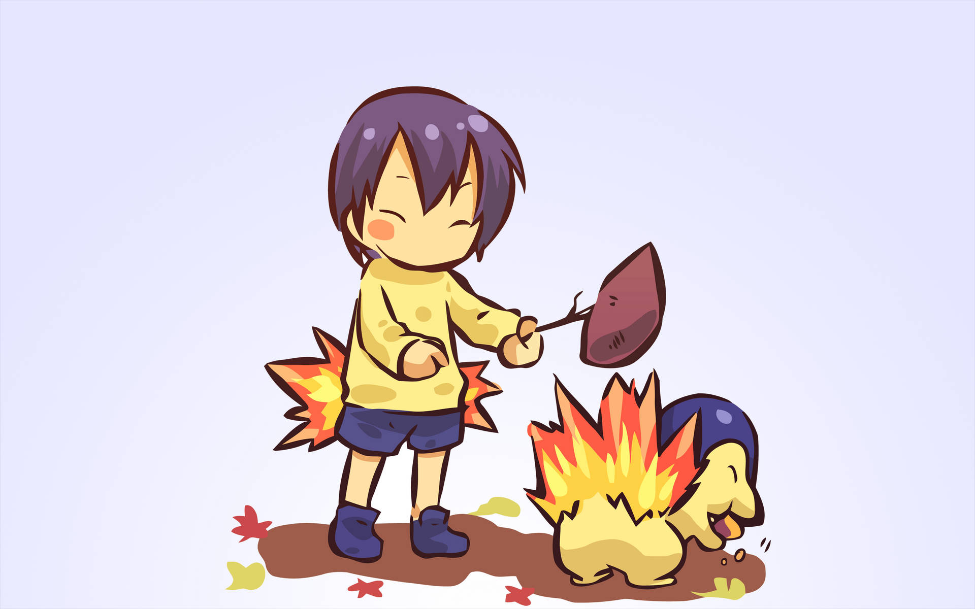 Cyndaquil Playing With A Child Background