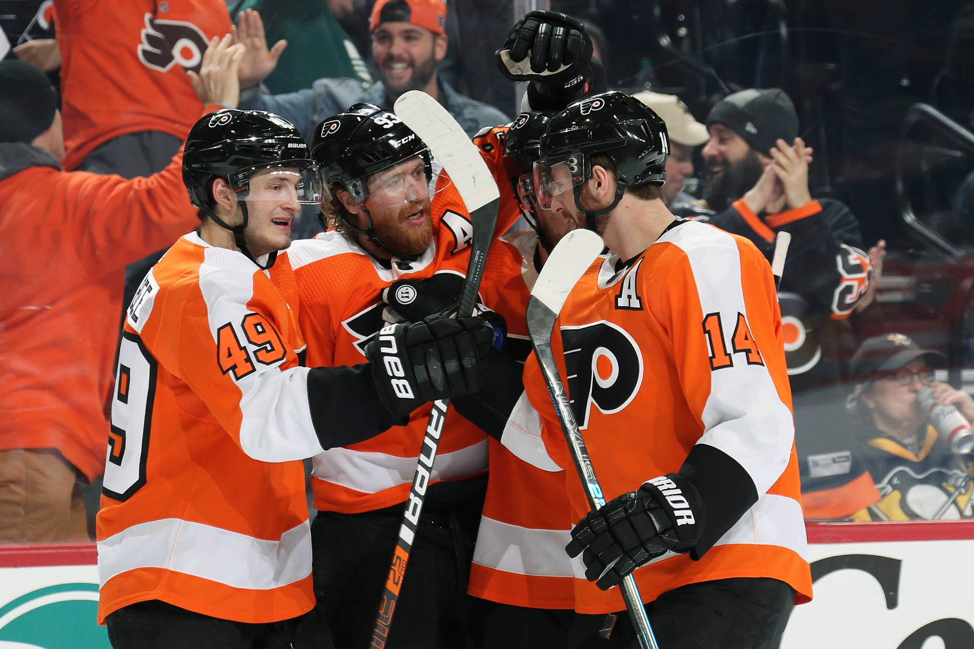 Czech Professional Ice Hockey Player Jakub Voracek With Teammates Background