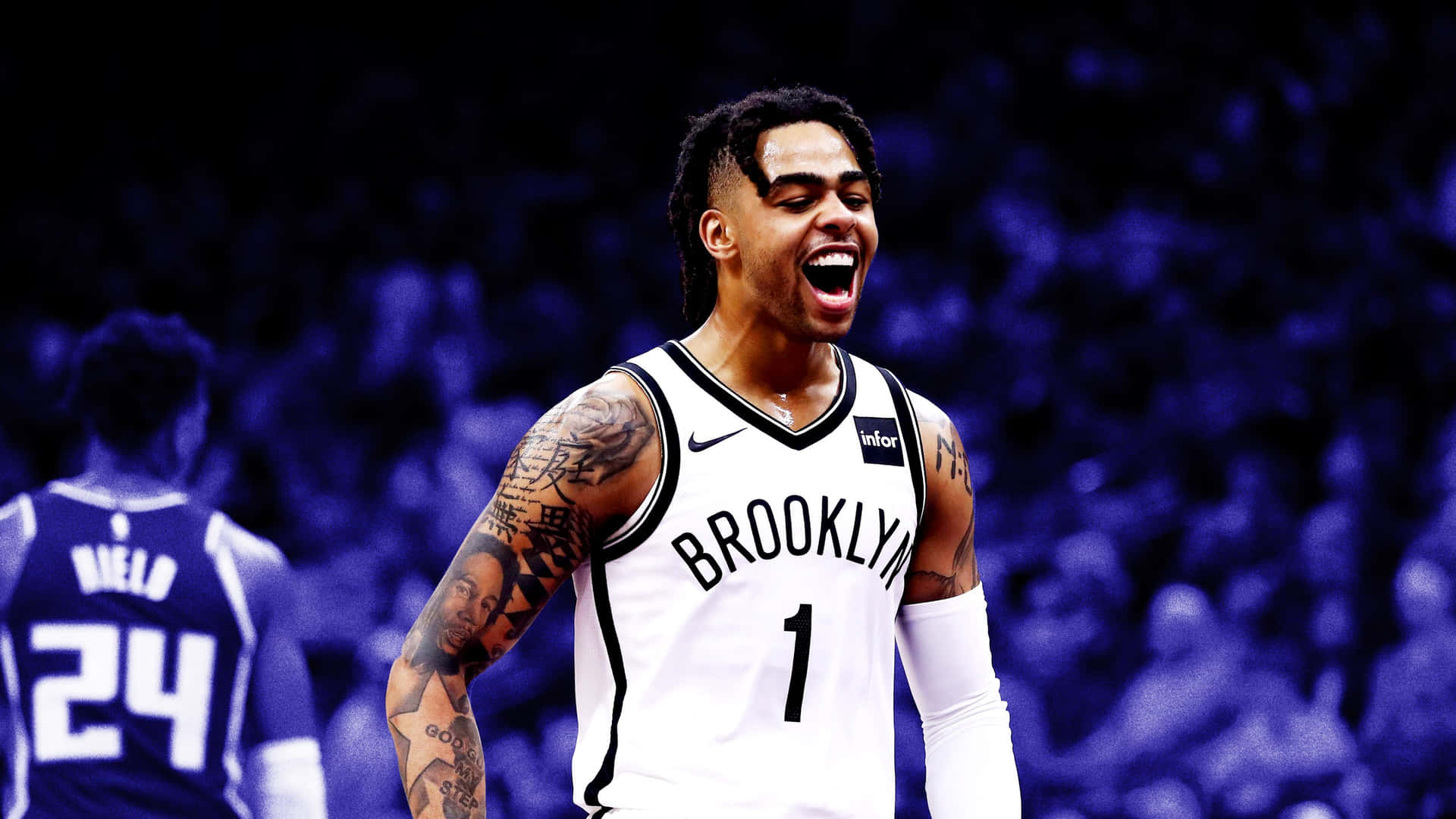 D'angelo Russell Smiling In Blue