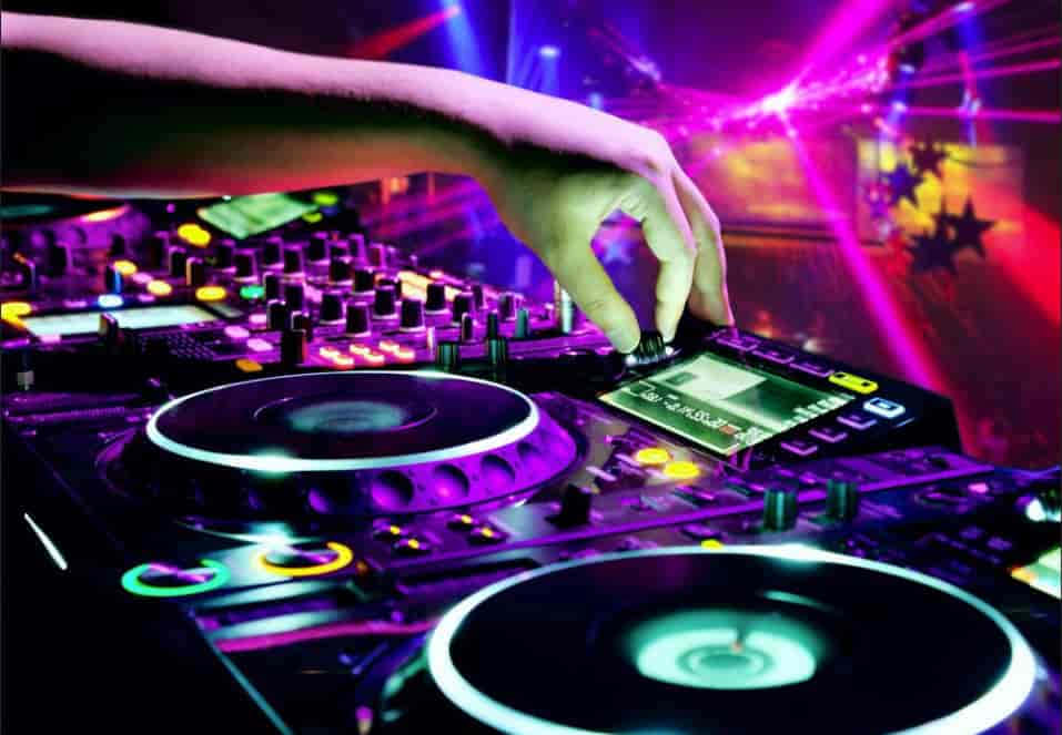 D J Boothwith Vibrant Lighting Effects Background