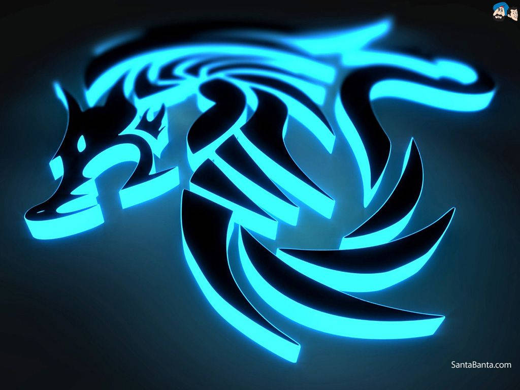 D Mythical Dragon In Neon Blue