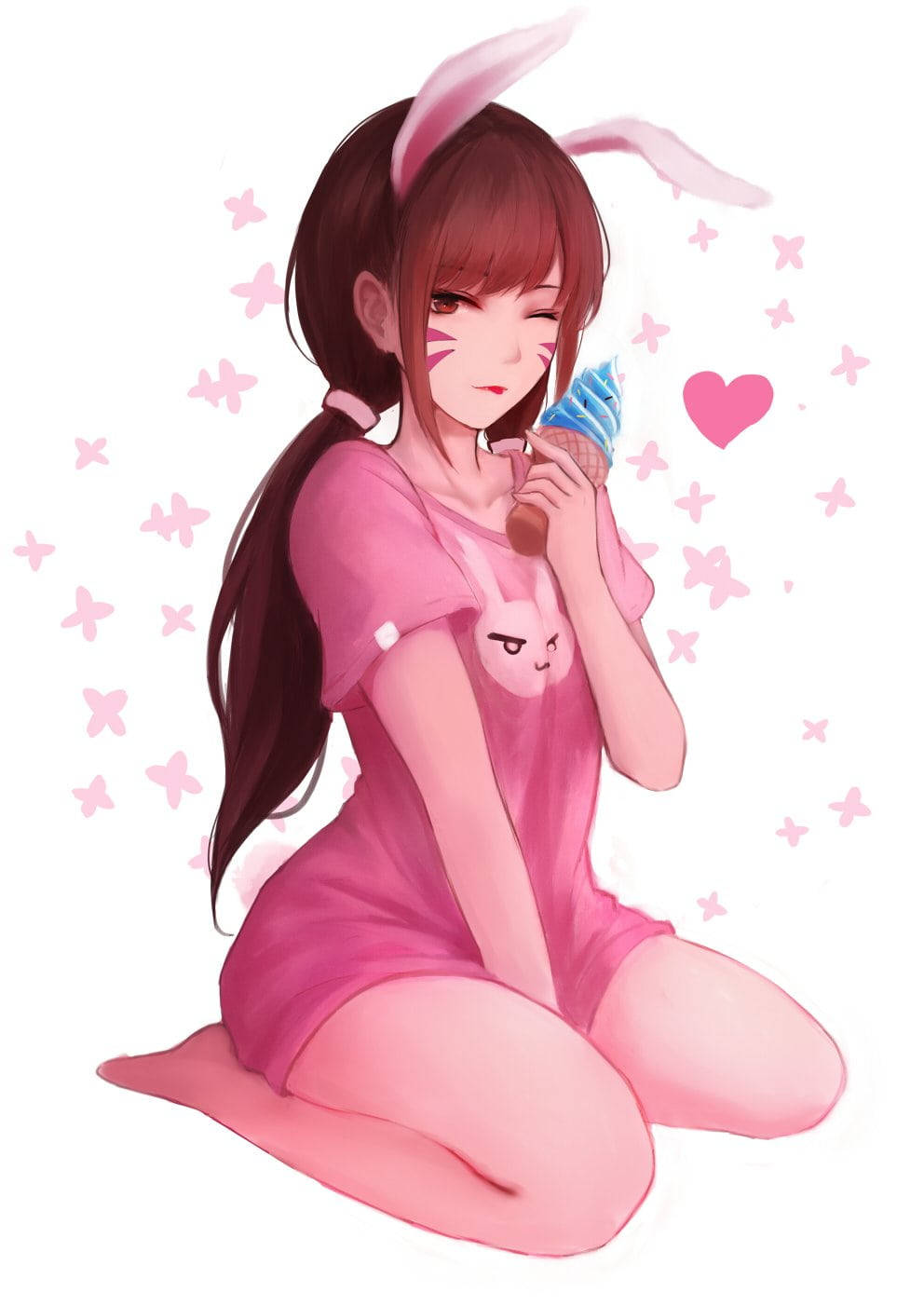 D.va From Overwatch With A Chilling Wink On Phone Wallpaper Background