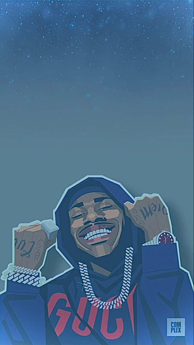 Dababy Cartoon Clenching His Fists Background