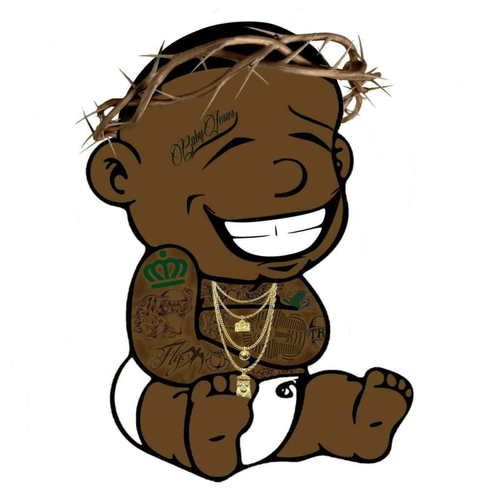 Dababy Cartoon Holding Belly Background