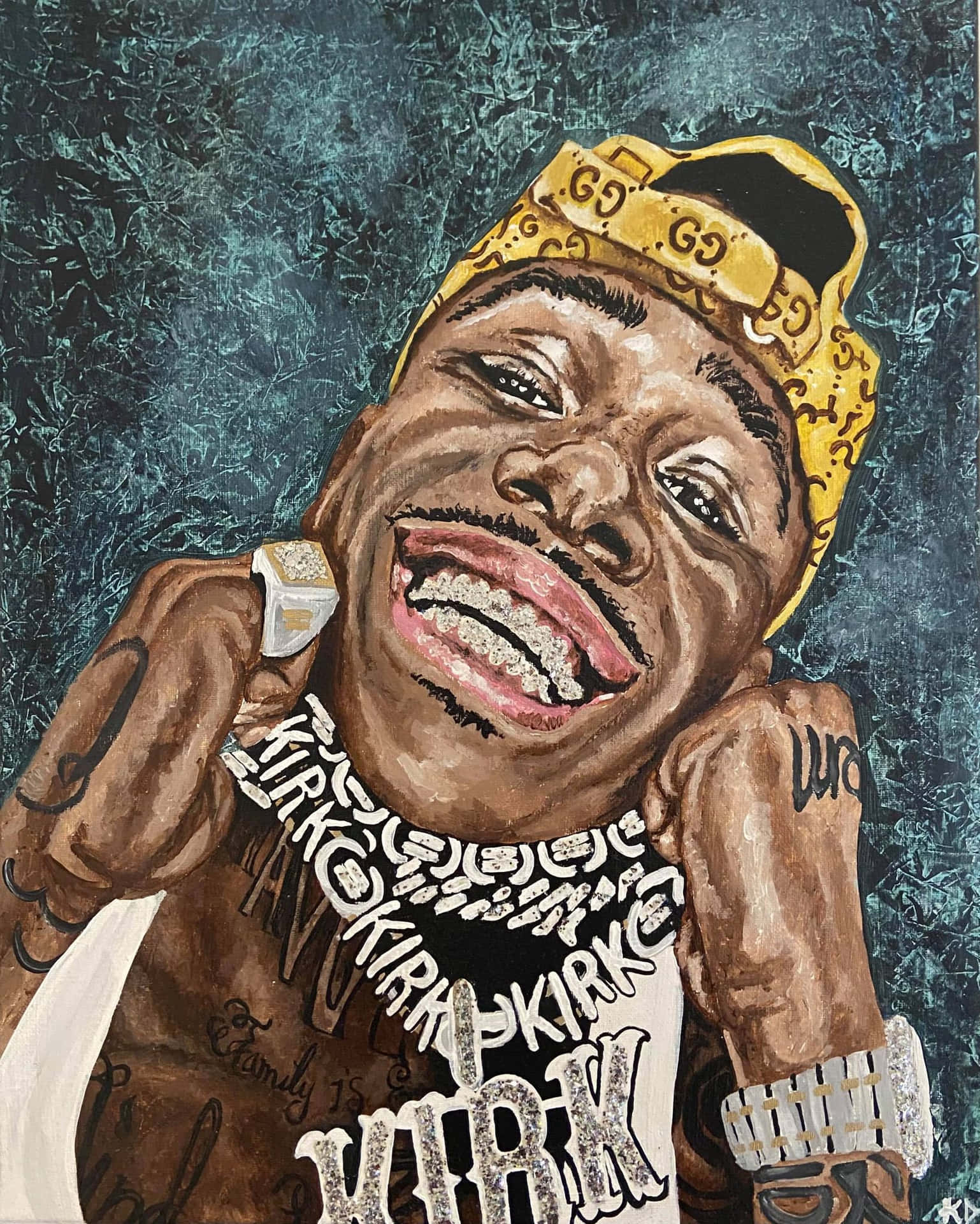 Dababy Cartoon Holding His Necklace Background