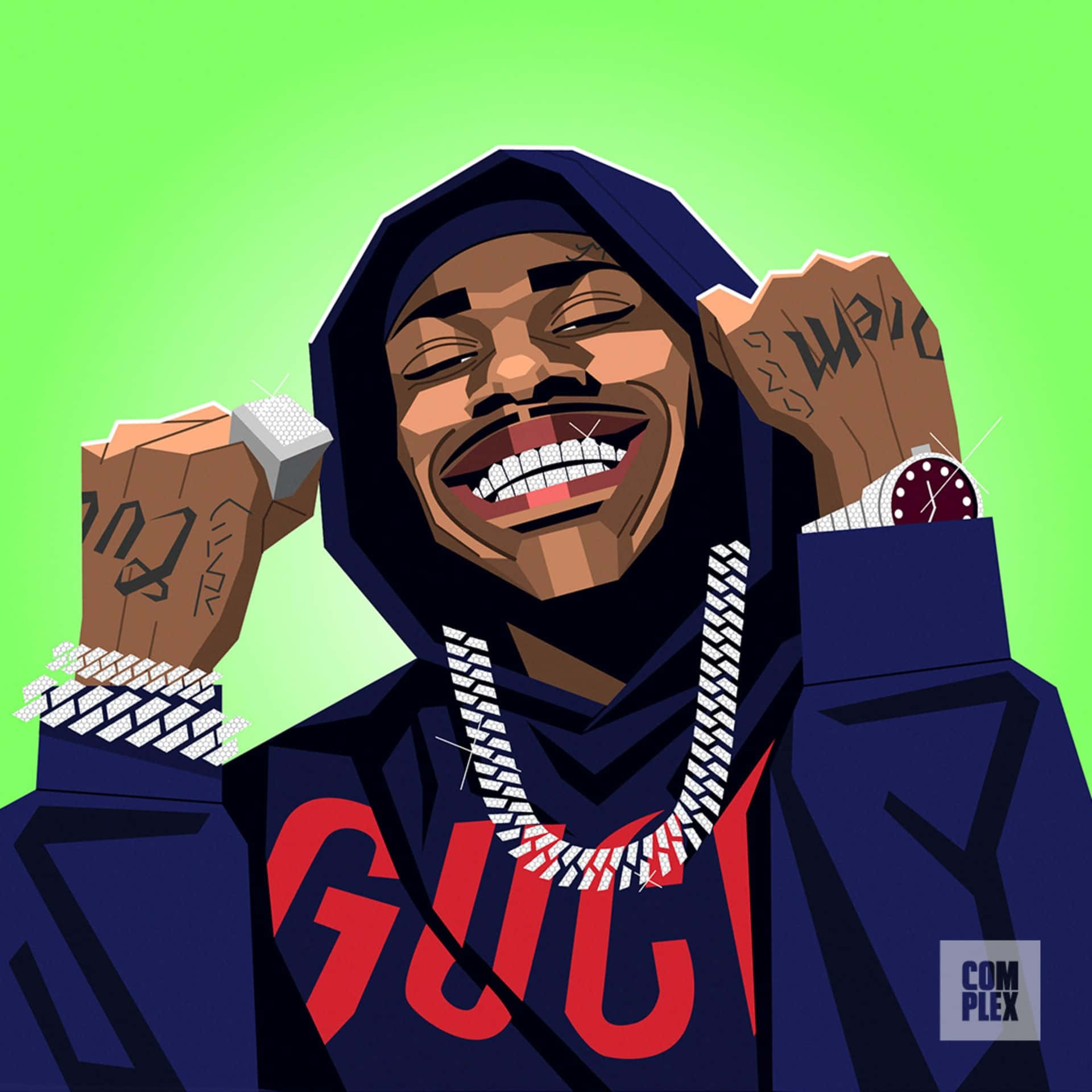 Dababy Cartoon In A Blue Hoodie Background