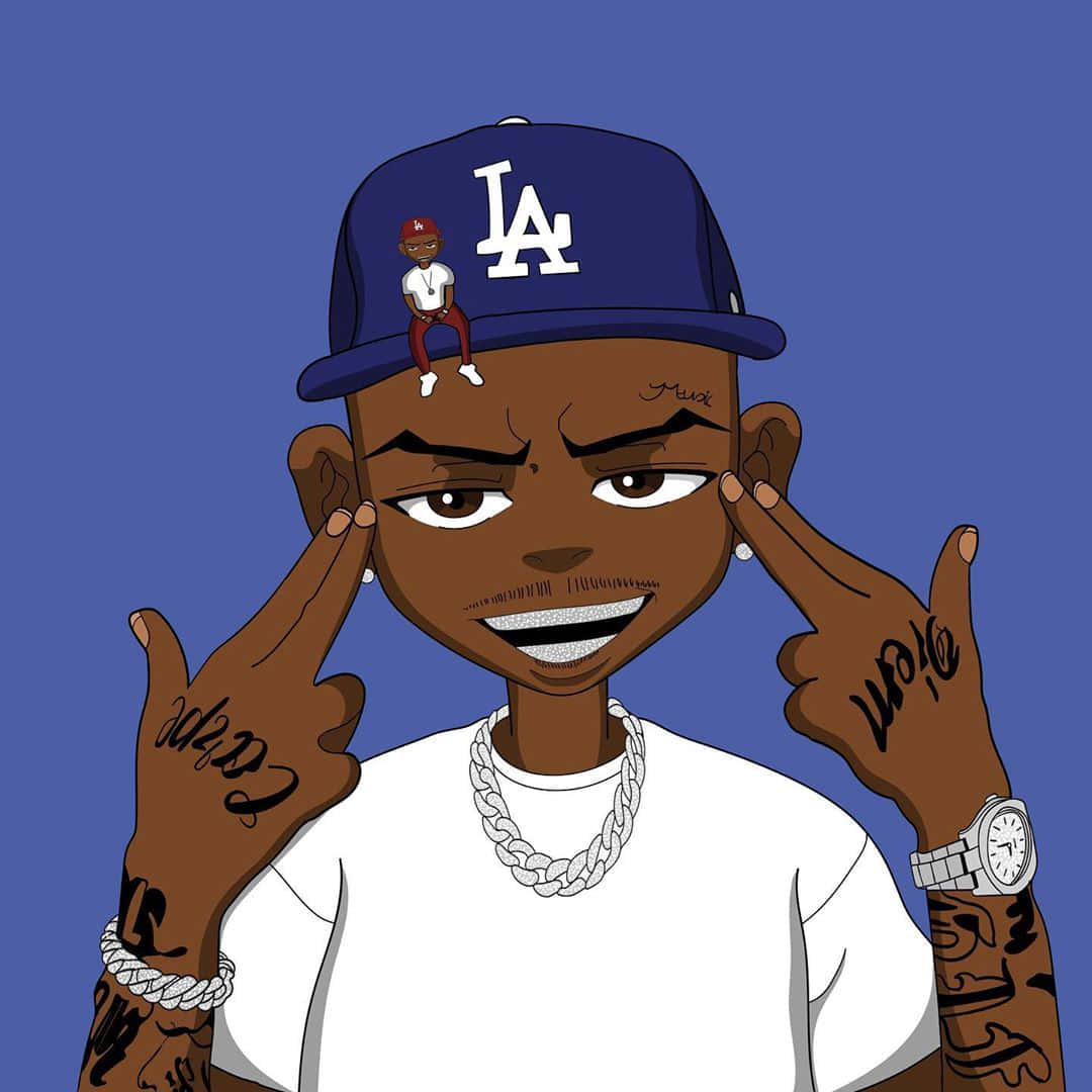 Dababy Cartoon Pointing Fingers To Head Background