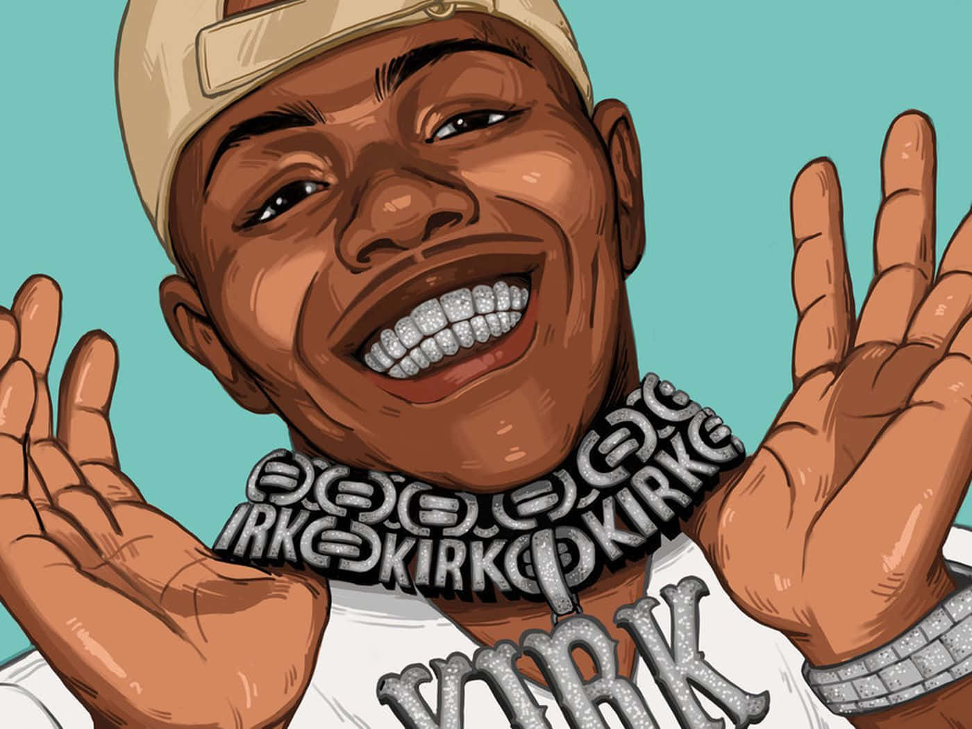 Dababy Cartoon Showing Off Necklace Background