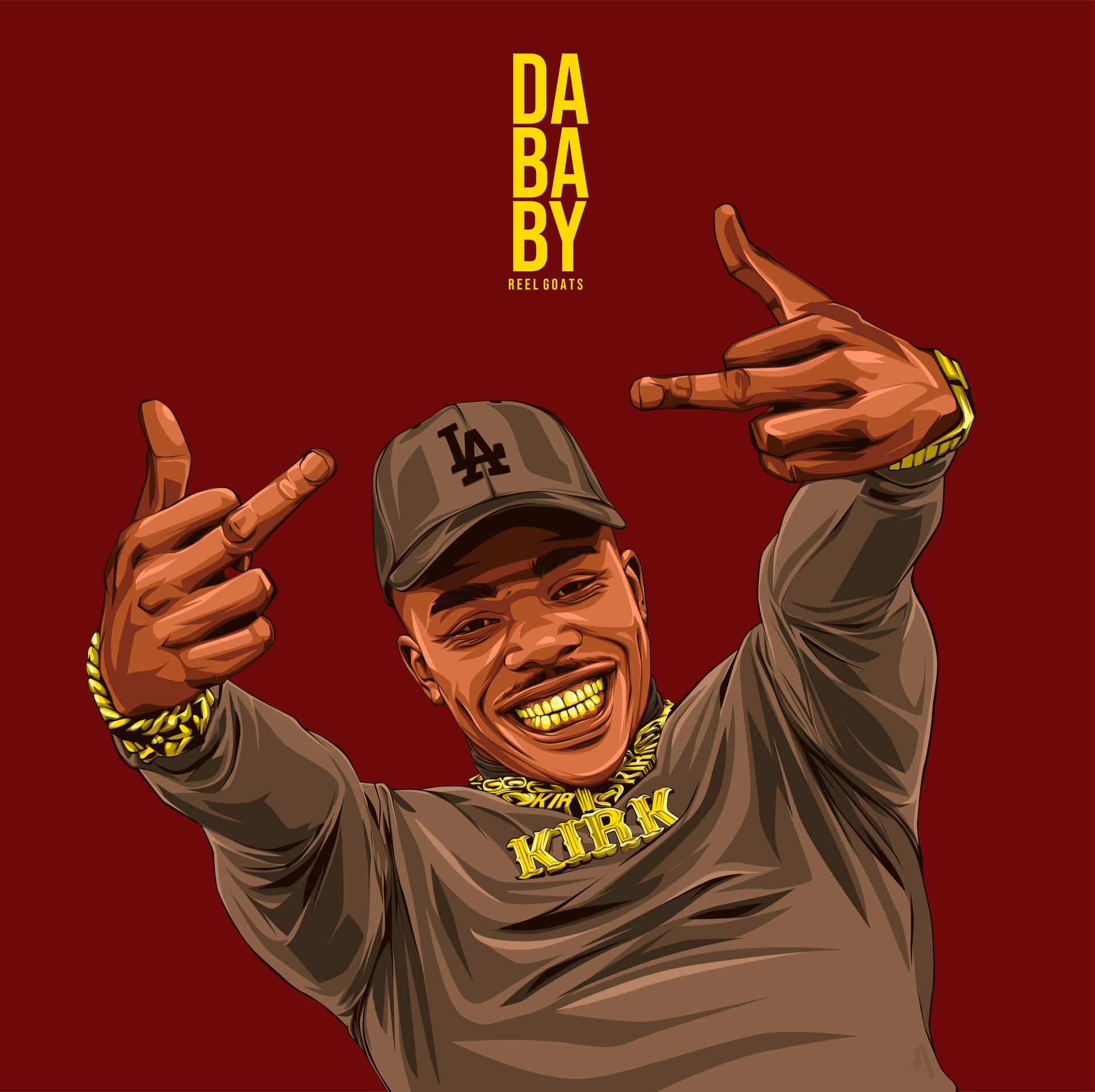 Dababy Cartoon With A Golden Necklace Background