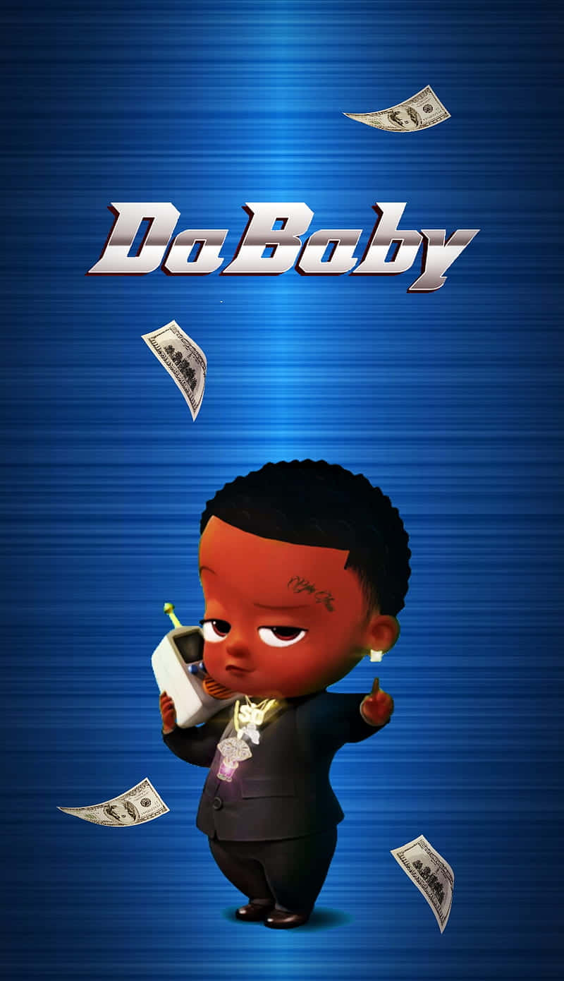 Dababy Cartoon With Flyers Falling Background