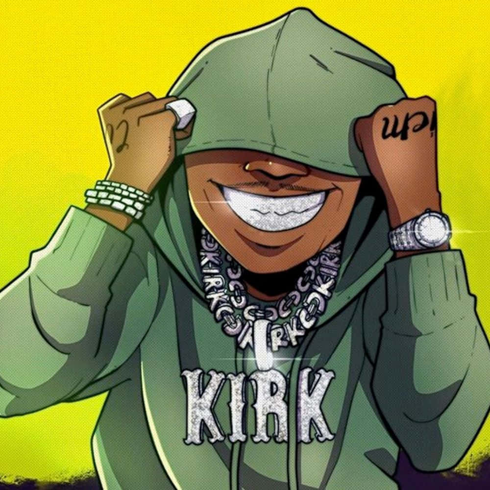 Dababy Cartoon With Shining Teeth Background